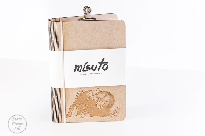 A4 "Misuto" living hinges sketchbook. Laser engraved gift for him her birthday Christmas. Waves and the moon patterned