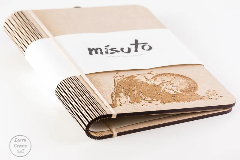 A4 "Misuto" living hinges sketchbook. Laser engraved gift for him her birthday Christmas. Waves and the moon patterned.