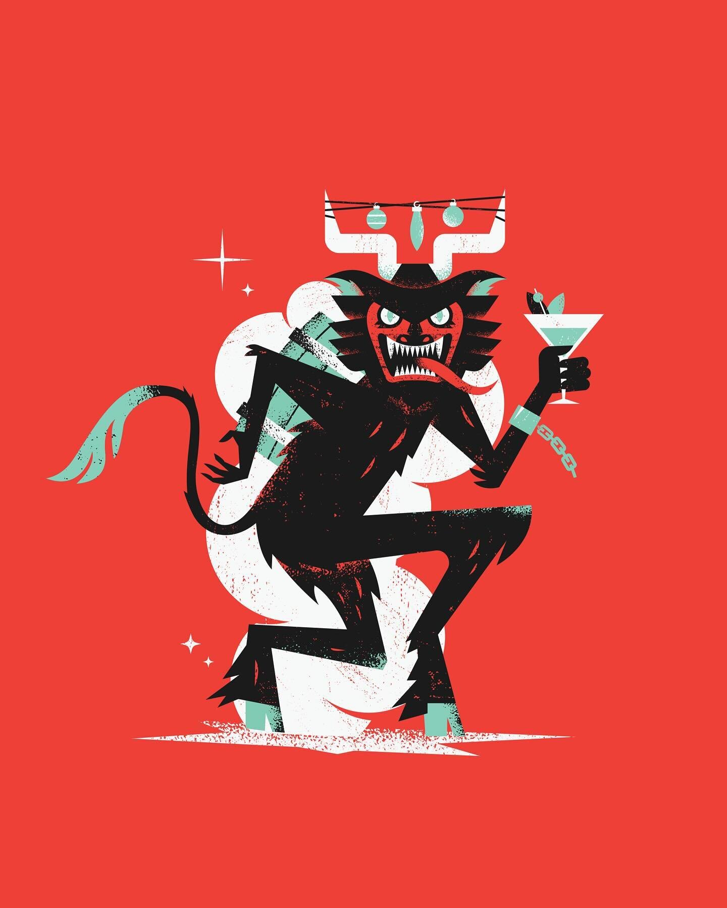 New work: a Christmas demon for the return of @loreleipgh&rsquo;s &ldquo;Krampus, Baby&rdquo; holiday cocktail menu! Swipe to see the poster &amp; menu designs, and swing by the bar to enjoy a festive drink and experience a little of that wonderful f