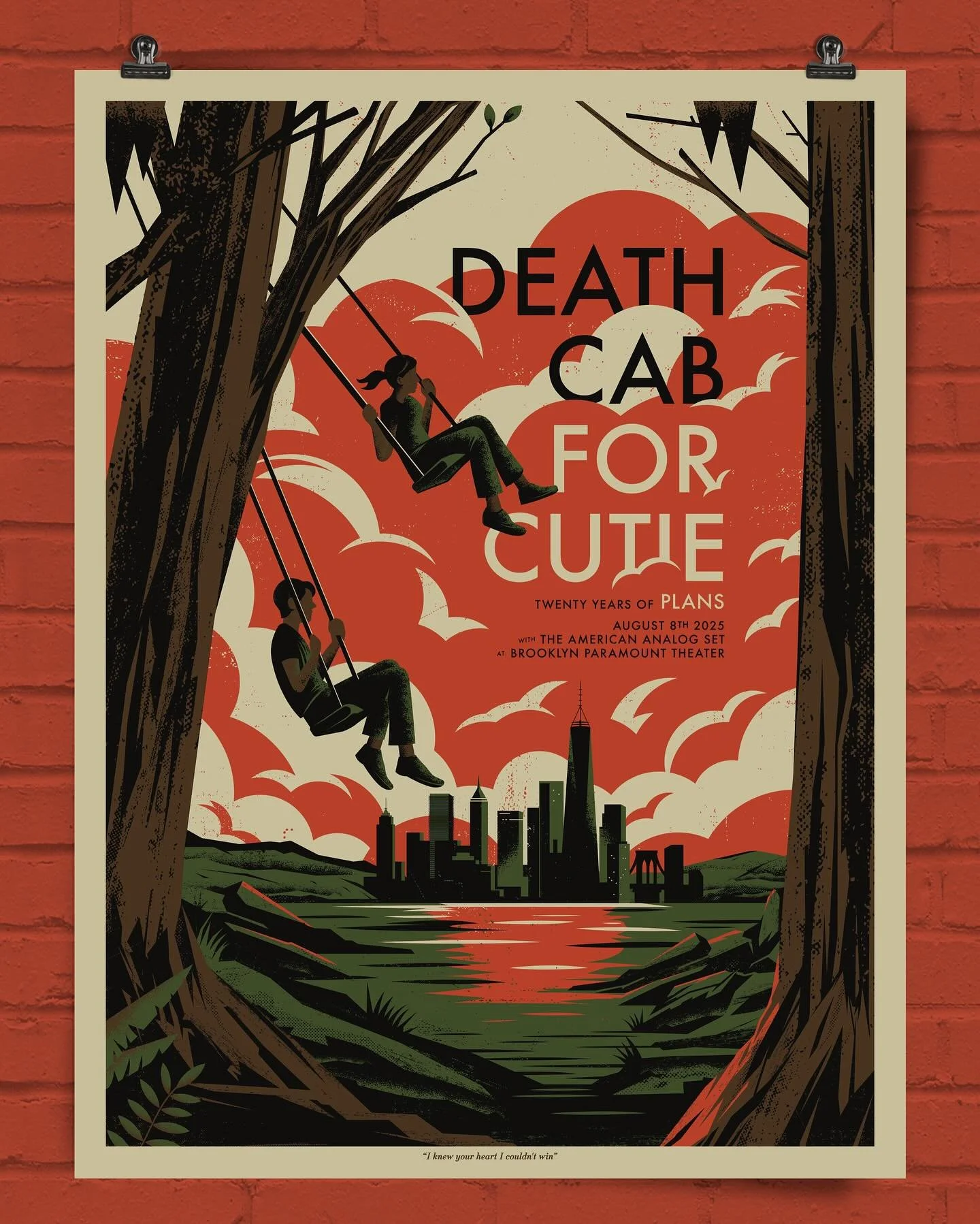 &ldquo;Squeaky swings and tall grass&hellip;&rdquo; I&rsquo;m proud to share my newest posters for Death Cab for Cutie, celebrating the 20th anniversary of &ldquo;Plans&rdquo; over three nights at Brooklyn Paramount, wrapping up with tonight&rsquo;s 