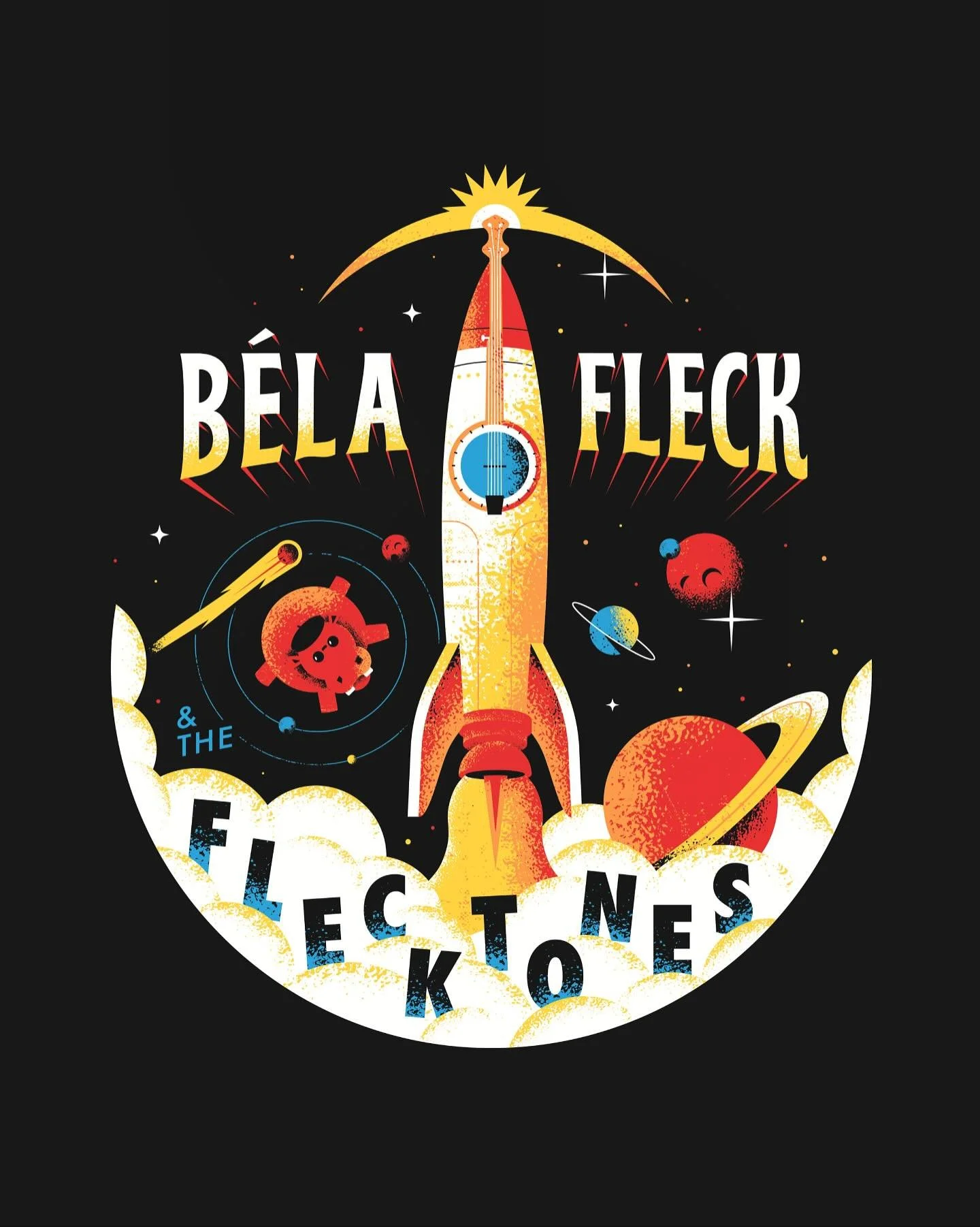 New work for @belafleckbanjo &amp; the Flecktones &mdash; my take on the cosmic worlds of their iconic album covers. I tried to capture their genre-bending mix of sci-fi, jazz, and banjo chaos orbiting through space.

Snag one directly from the band 