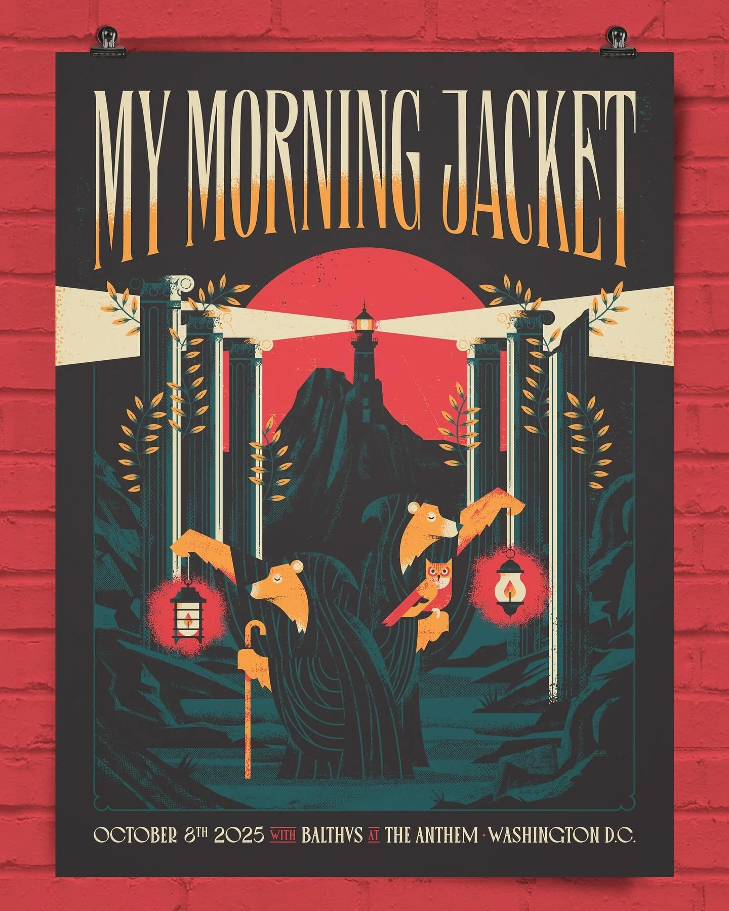 New work: my latest gig poster for My Morning Jacket&rsquo;s show tonight at The Anthem in Washington, DC.

For DC and the constant stream of news &amp; noise coming out of there, I drew inspiration from The Hermit tarot card. It&rsquo;s a symbol of 