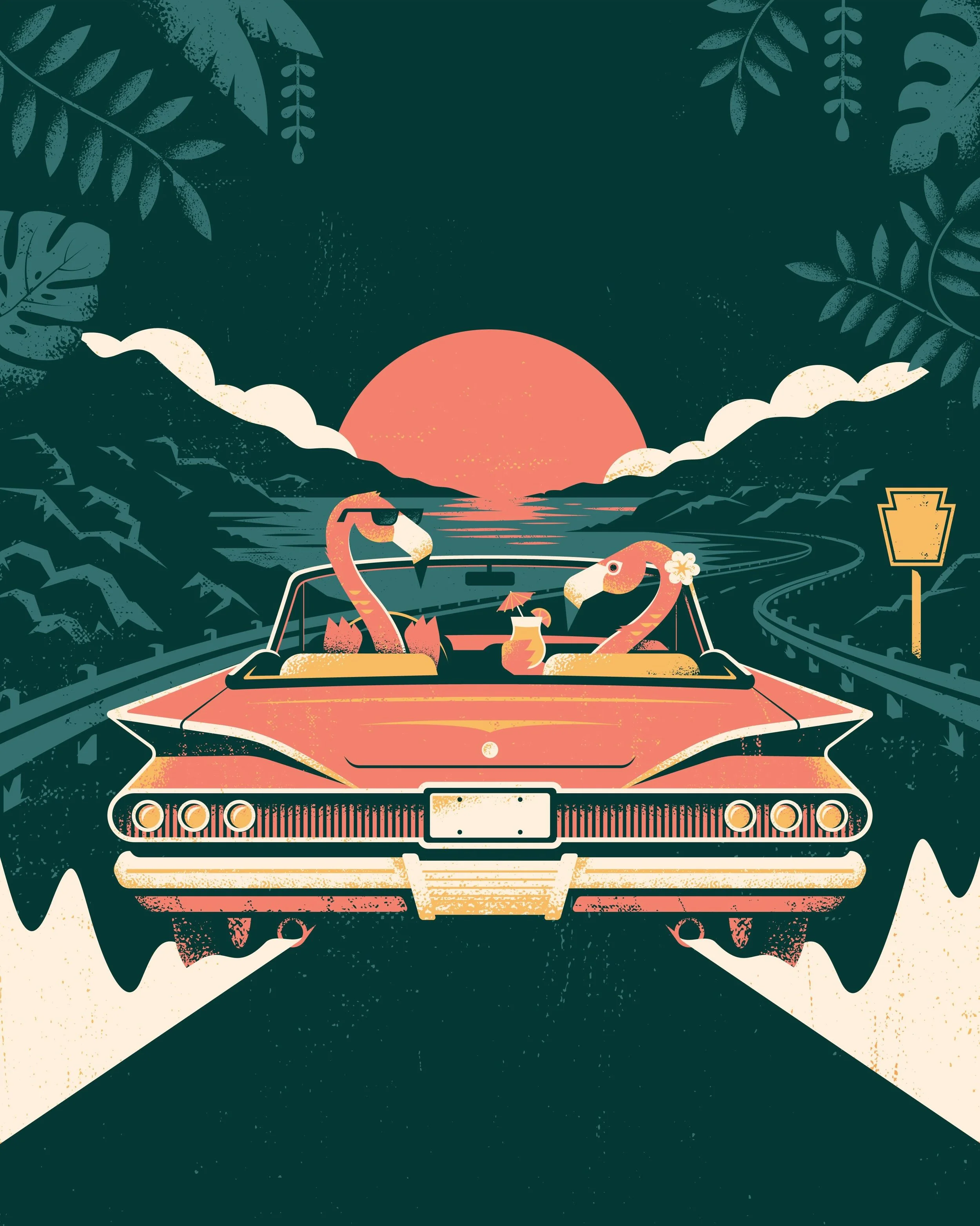 New work: Here&rsquo;s a fun new illustration celebrating Pennsylvania&rsquo;s top three tropical bars, as this weekend two of them are hitting the road to join forces in Philly. Swipe to see the full event poster for 🦩Turnpike Tiki.🦩 My BFF&rsquo;