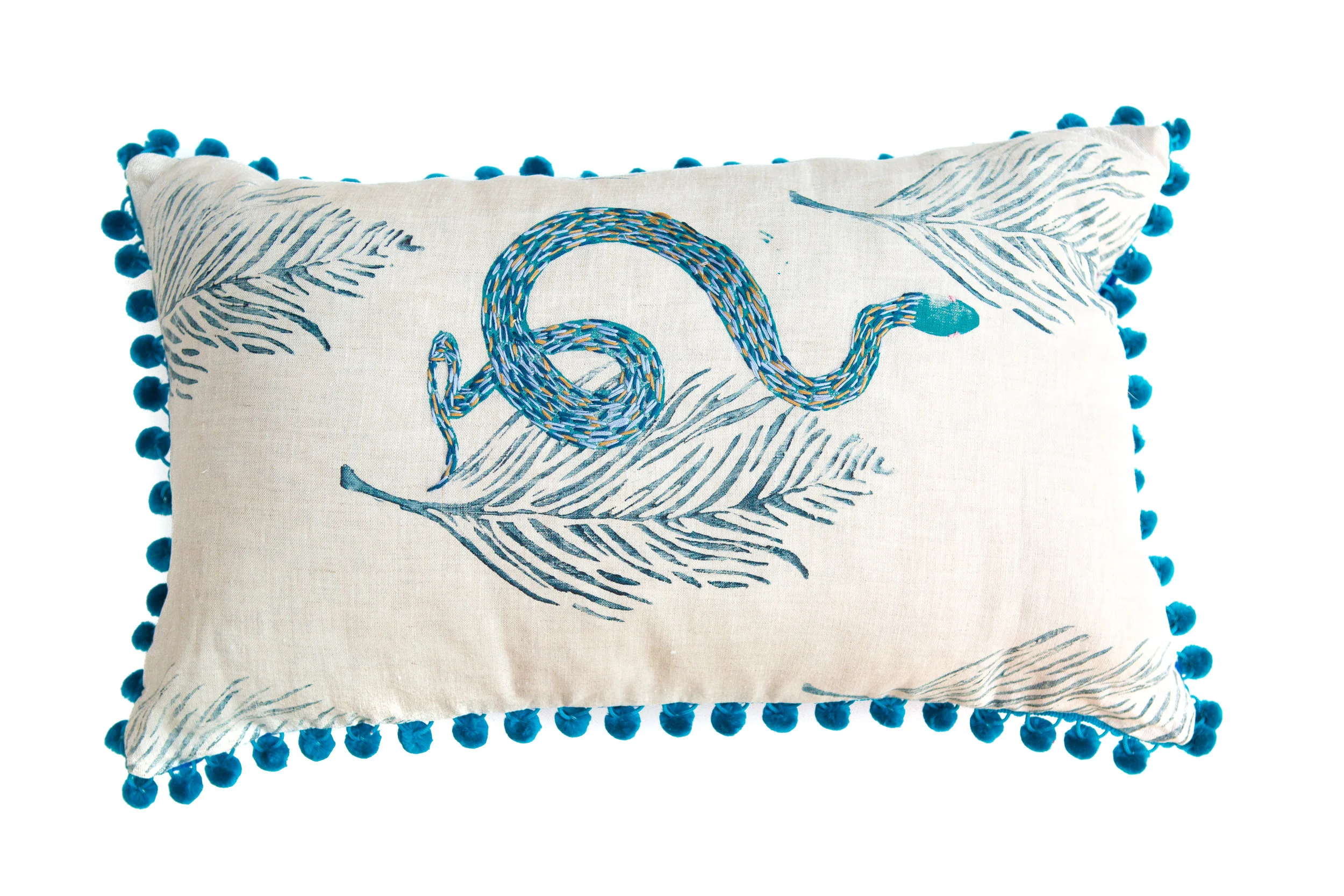 snake embroidered pillow blue .jpg