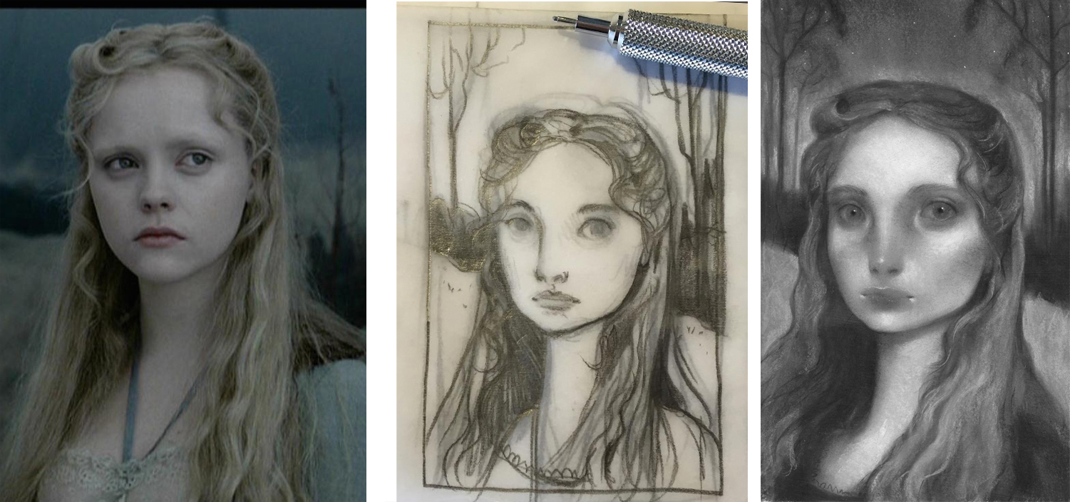 Sleepy Hollow Inspiration (left) Thumbnail Stage (middle) First Pass (right) 