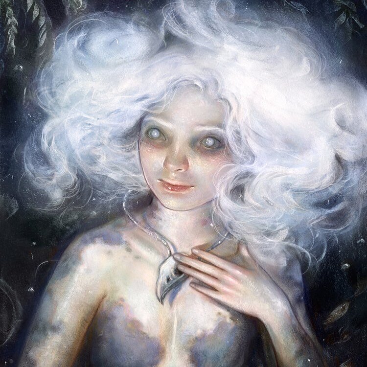 &ldquo;Intrigue&rdquo; chalk pastel on paper. Now with digital color. Featured illustration in my &ldquo;The Little Mermaid&rdquo; book. 🥳 Aaaand a big announcement coming in Sept! 🎉