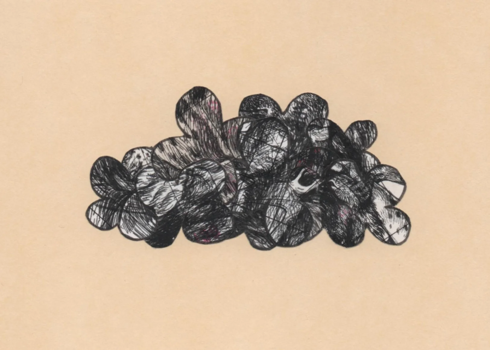 with Katie McBride HARDYWOOD GROßE TEUFEL copier ink, pen ink, date due slips, board (collage/drawing) 4" x 6"