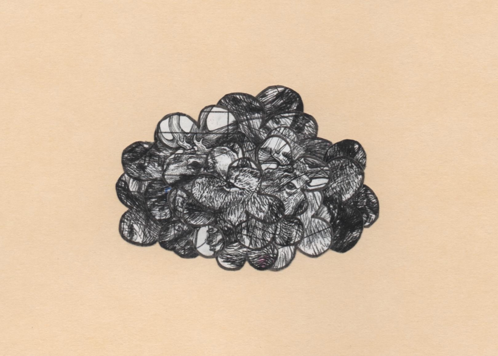 with Katie McBride HARDYWOOD GROßE TEUFEL copier ink, pen ink, date due slips, board (collage/drawing) 4" x 6"