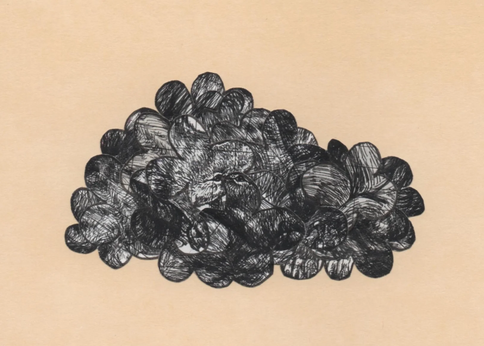 with Katie McBride HARDYWOOD GROßE TEUFEL copier ink, pen ink, date due slips, board (collage/drawing) 5" x 7"