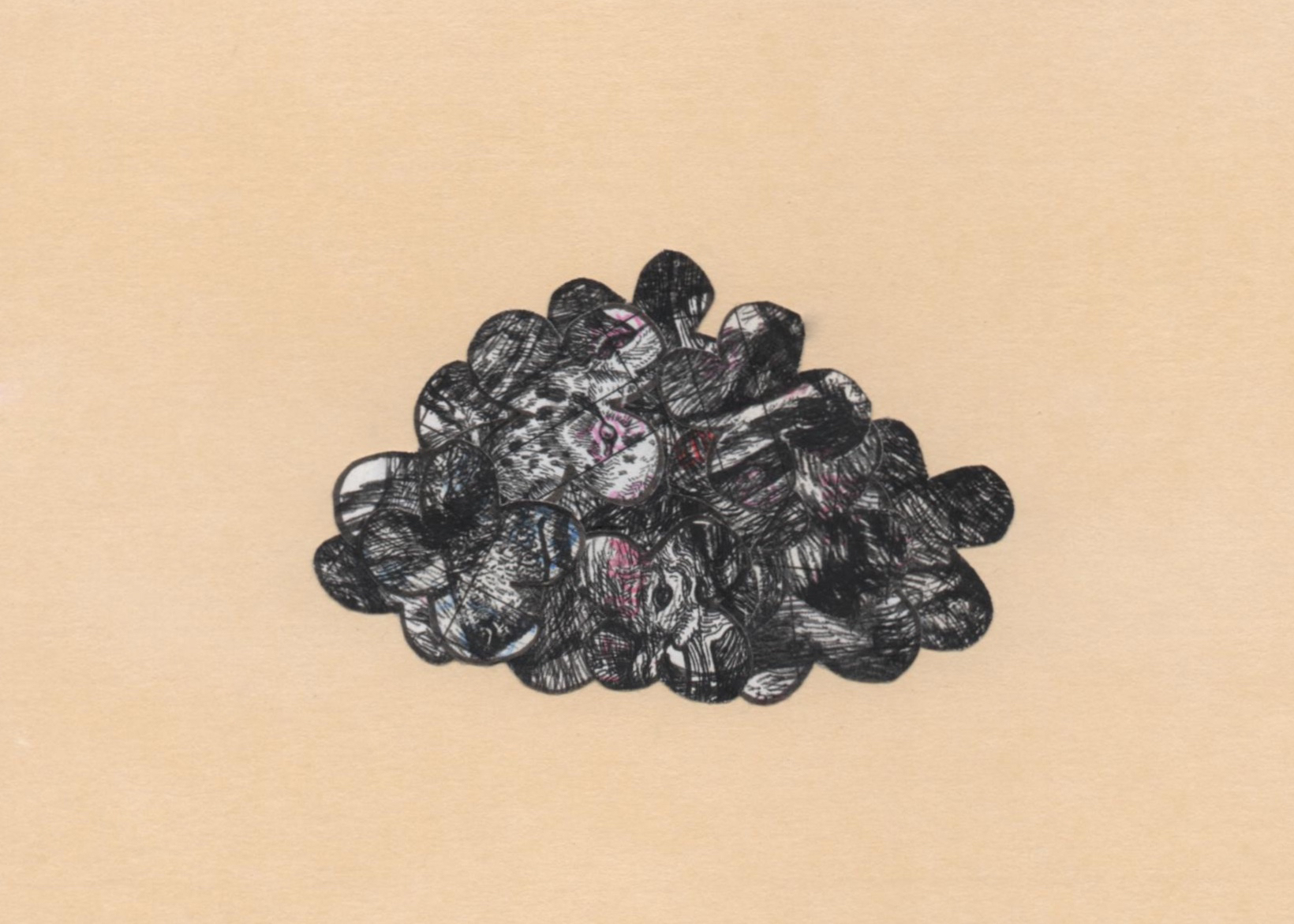 with Katie McBride HARDYWOOD GROßE TEUFEL copier ink, pen ink, date due slips, board (collage/drawing) 4" x 6"