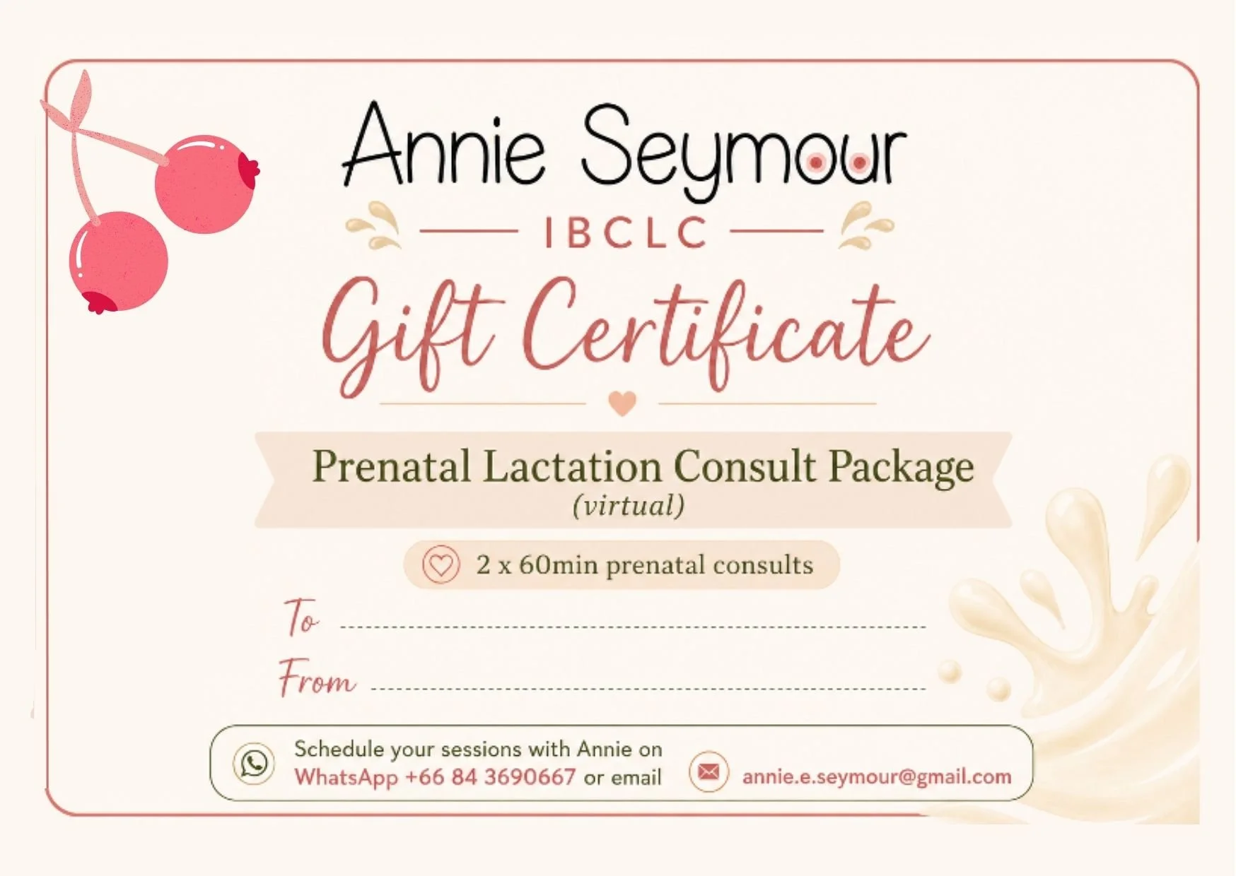 Lactation breastfeeding consult gift certificate Thailand
