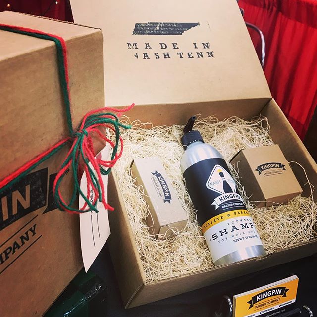 Have a man in your life that could use some grooming? Stop by the #kingpinbarberco booth at Christmas Village and have a glass of wine! .
.
.
.
#pinhead #christmasvillagetn #nashville #local #kingpinbarberco