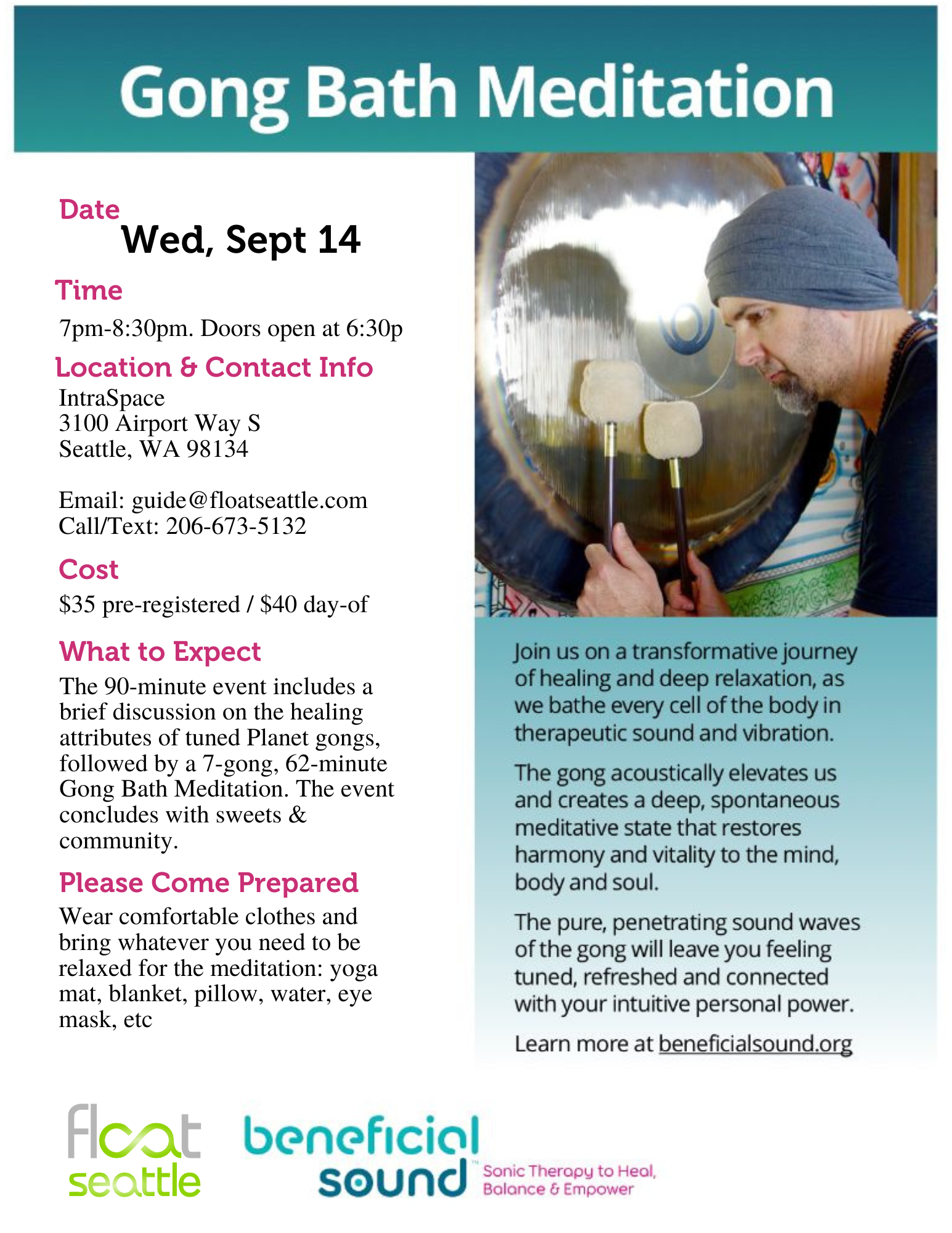 Sept 14 Gong Bath Meditation — Float Seattle