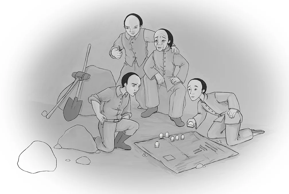 Spot illustration for the a chapter on leisure in the camps.