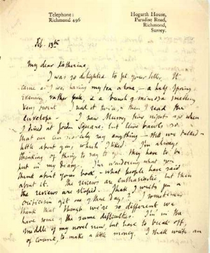 Woolf letter to Mansfield, 13 February 1921