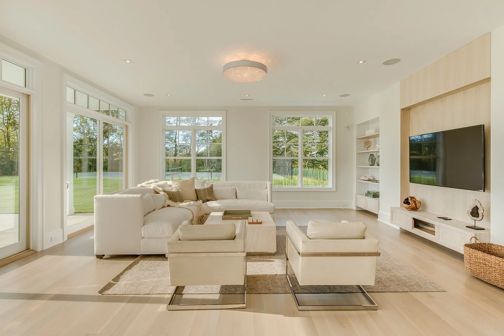 Hamptons Style Living Room with Custom Media Unit by Wood and Co