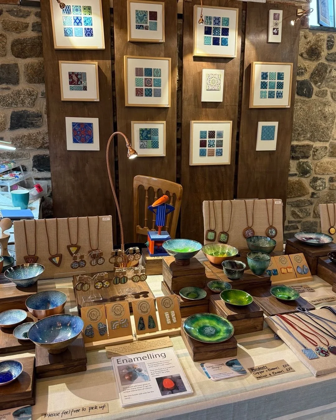 My stand at Ullacombe Farm, where I&rsquo;m taking part in Devon Open Studios as part of the Moorland Makers group ( including @philippalewisceramics, @the.dreaming.lark @dartmoorweaver @janetdownesjewellery @woodturner_john @suelewisart ). Do pop up