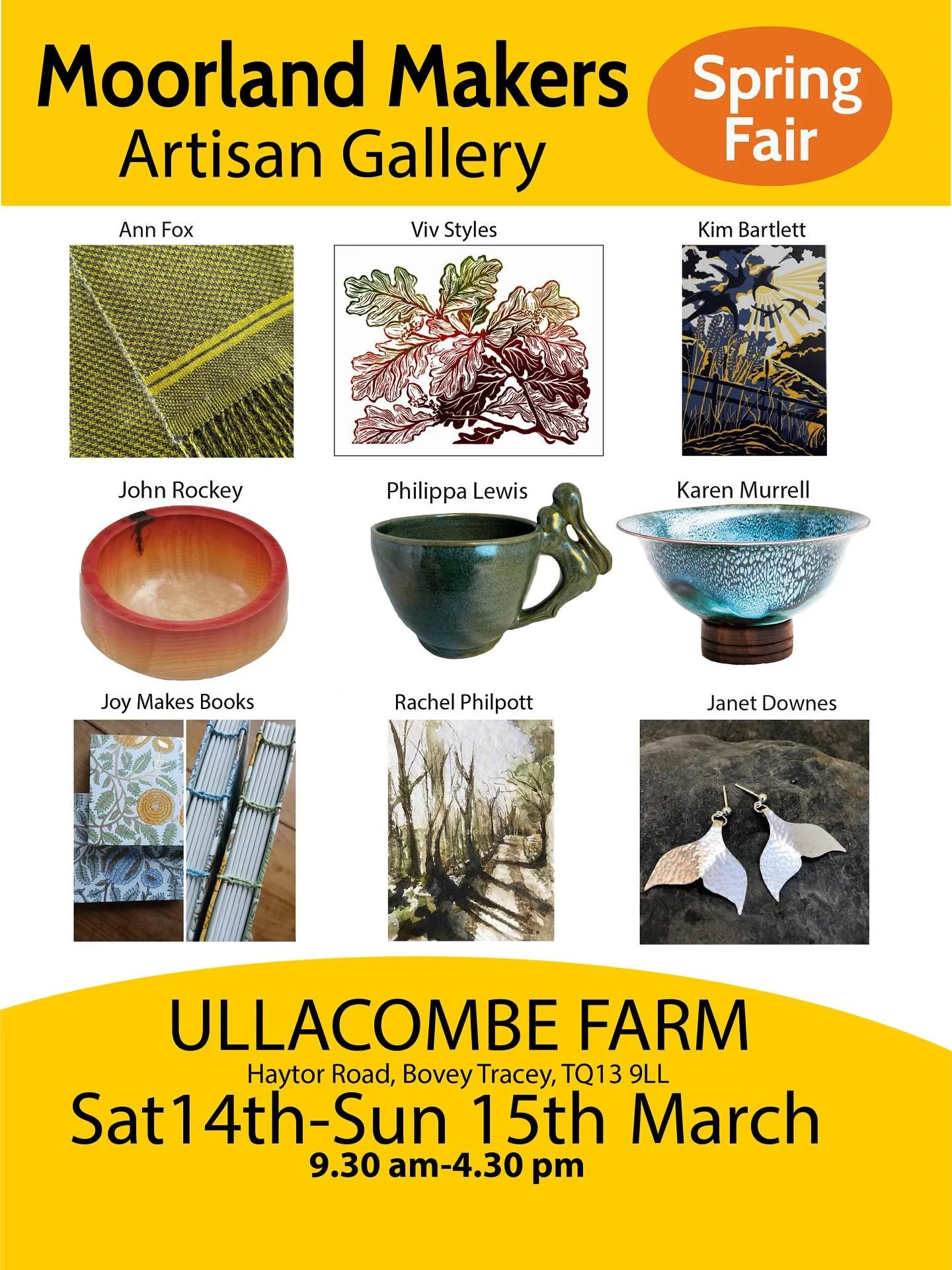 This weekend we&rsquo;re back with our Moorland Makers Spring Fair at Ullacombe Farm&hellip; Hope to see you there&hellip; 

@ullacombefarmshopandcafe @styles.viv @kimprints26 @joymakesbooks @woodturner_john @janetdownesjewellery @philippalewiscerami