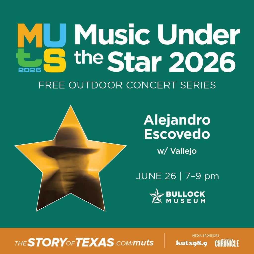 Super stoked to support the legendary @alejandro_escovedo  on Friday, June 26th @bullockmuseum 

Vallejo hits the stage at 7:00pm and it&rsquo;s a free all ages show.  So hope to see you there!🤘

Media Sponsors: @kutx @austinchronicle