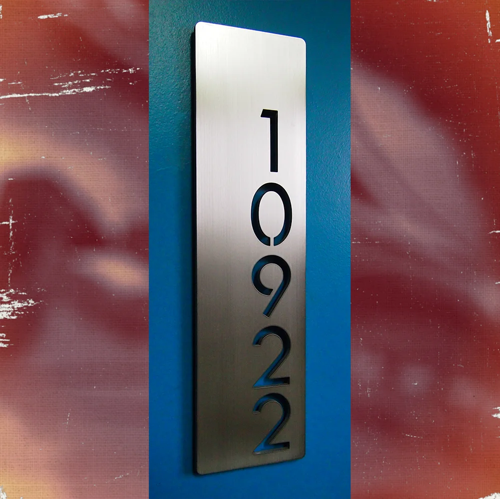 Custom Modern Floating House Numbers Vertical Offset in Stainless Steel