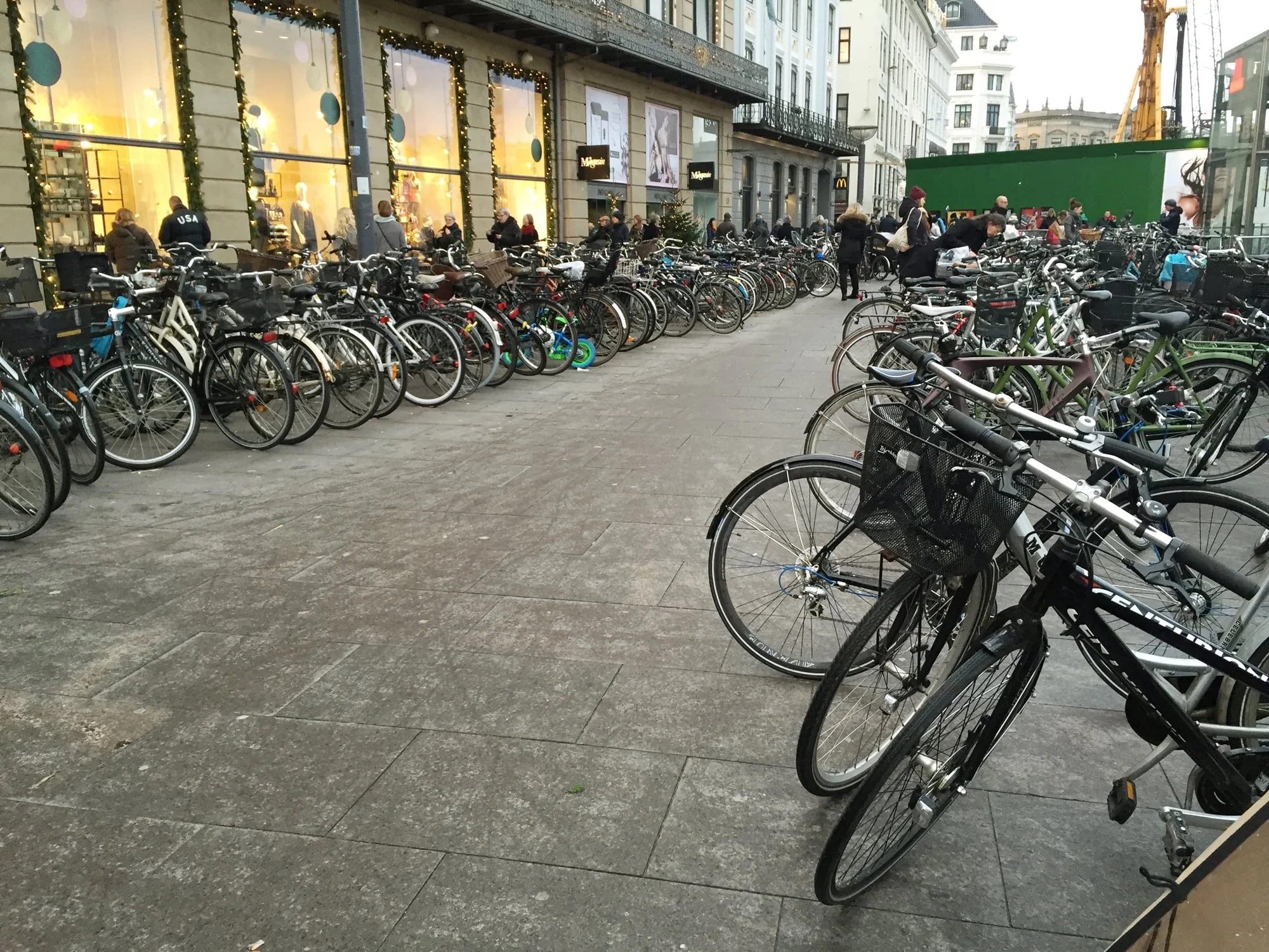 This is the parking lot for bikes at Magasin in central Copenhagen