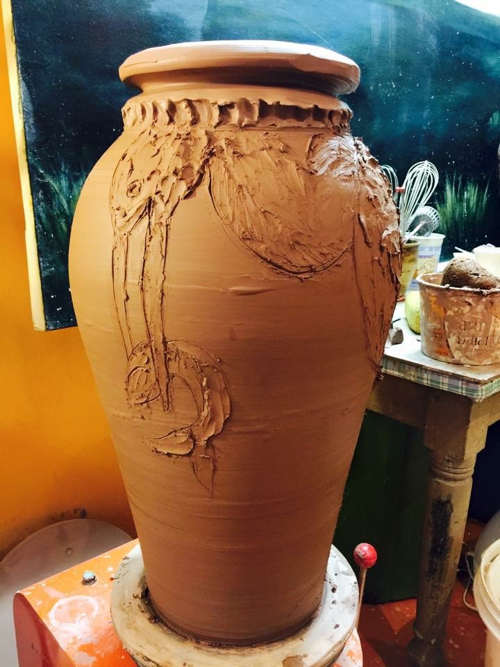 In its wet fun stage when I could still move the clay around.