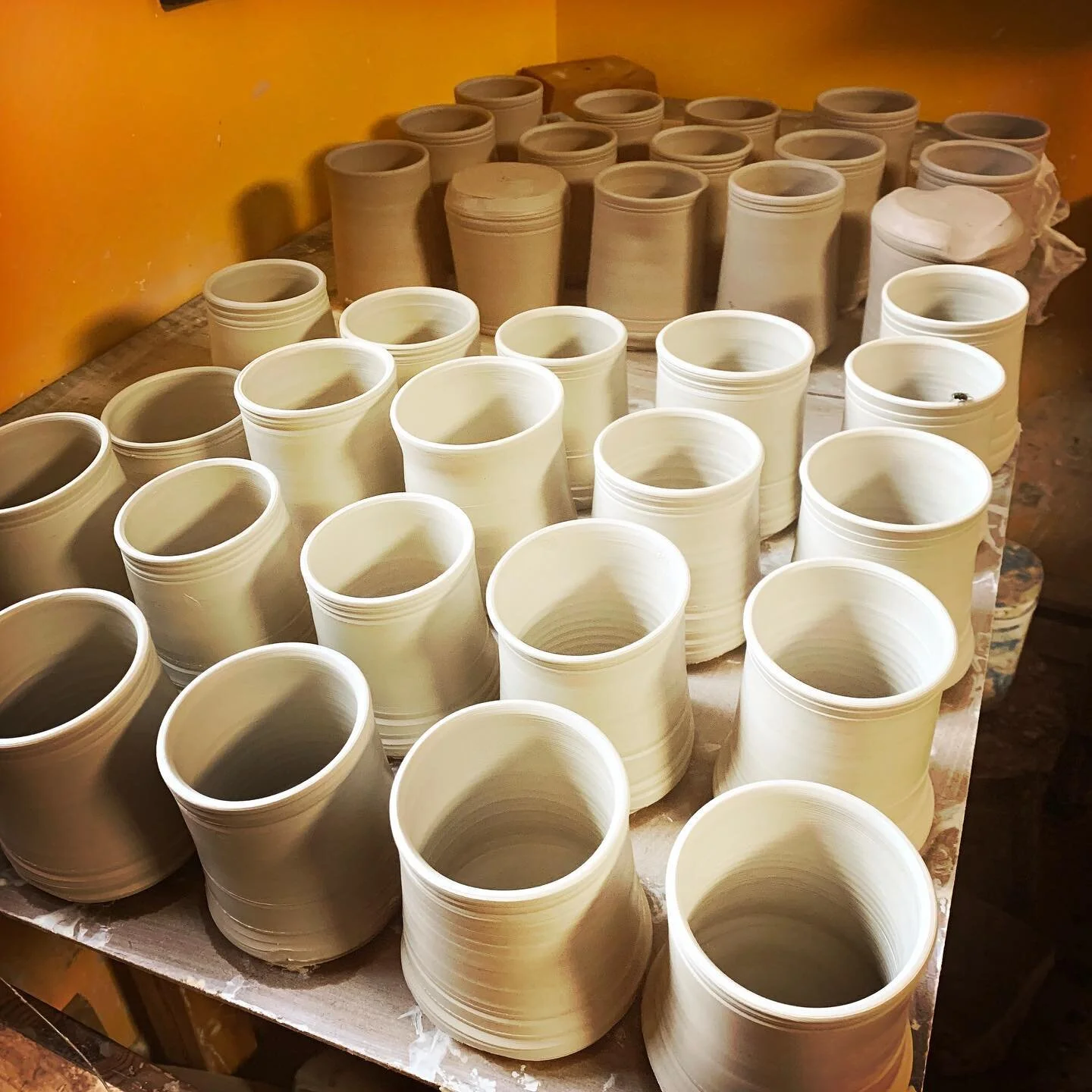 So many mugs #stonewarepottery #potterslife #redmudhen #madeincrozet
