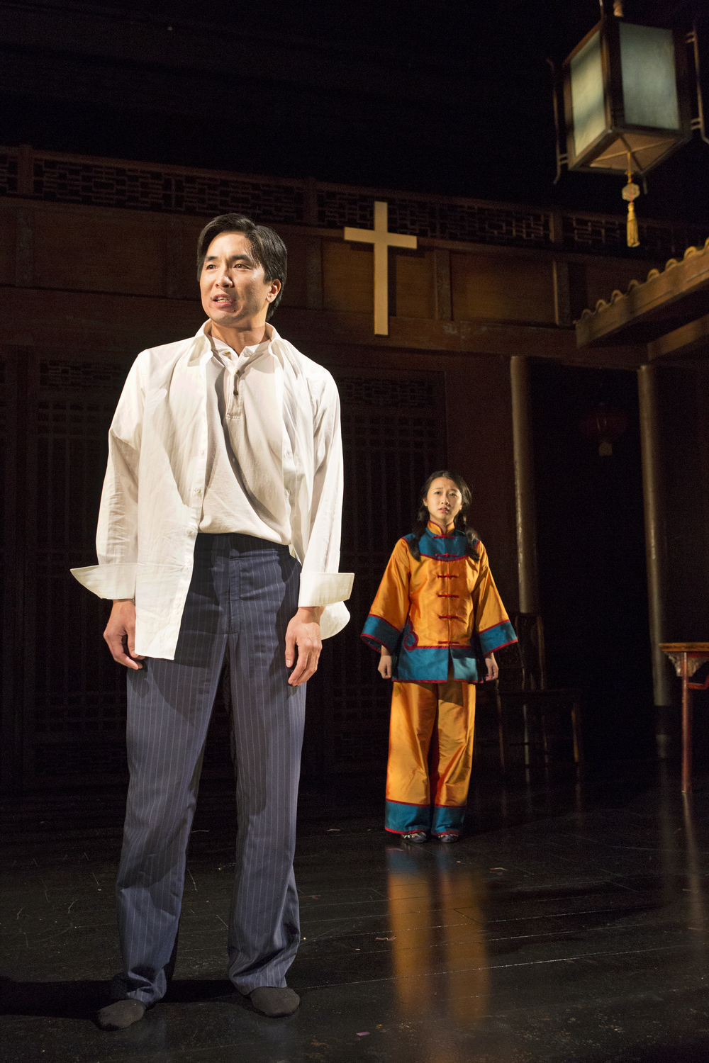 Greg Watanabe and Annie Q. Photo by Richard Termin, Signature Theater Production, 2012