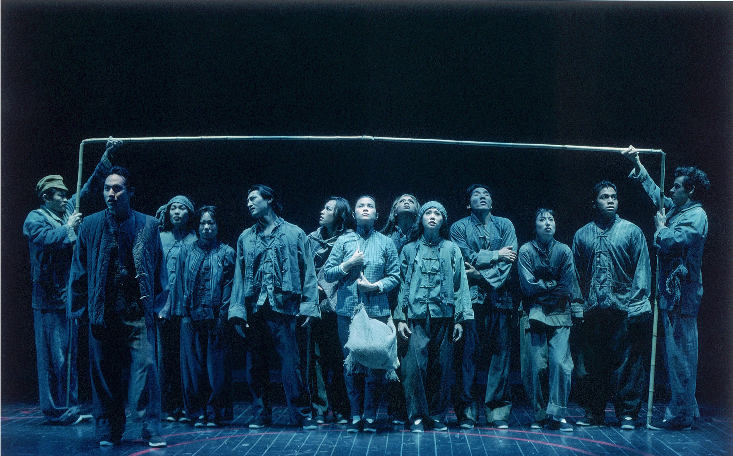 Lea Salonga (center with bag) and company members of Flower Drum Song at the Mark Taper Forum. Photo by Craig Schwartz