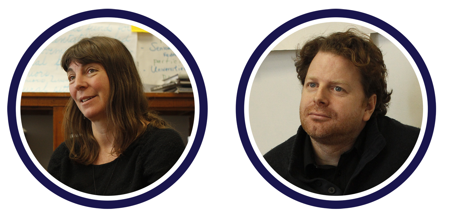 Samantha Slade (L) and Paul Messer, both with Percolab, assisted in facilitating the session. |&nbsp;  Samantha Slade, à gauche, et Paul Messer, qui travaillent tous deux chez Percolab, ont aidé à animer la séance.