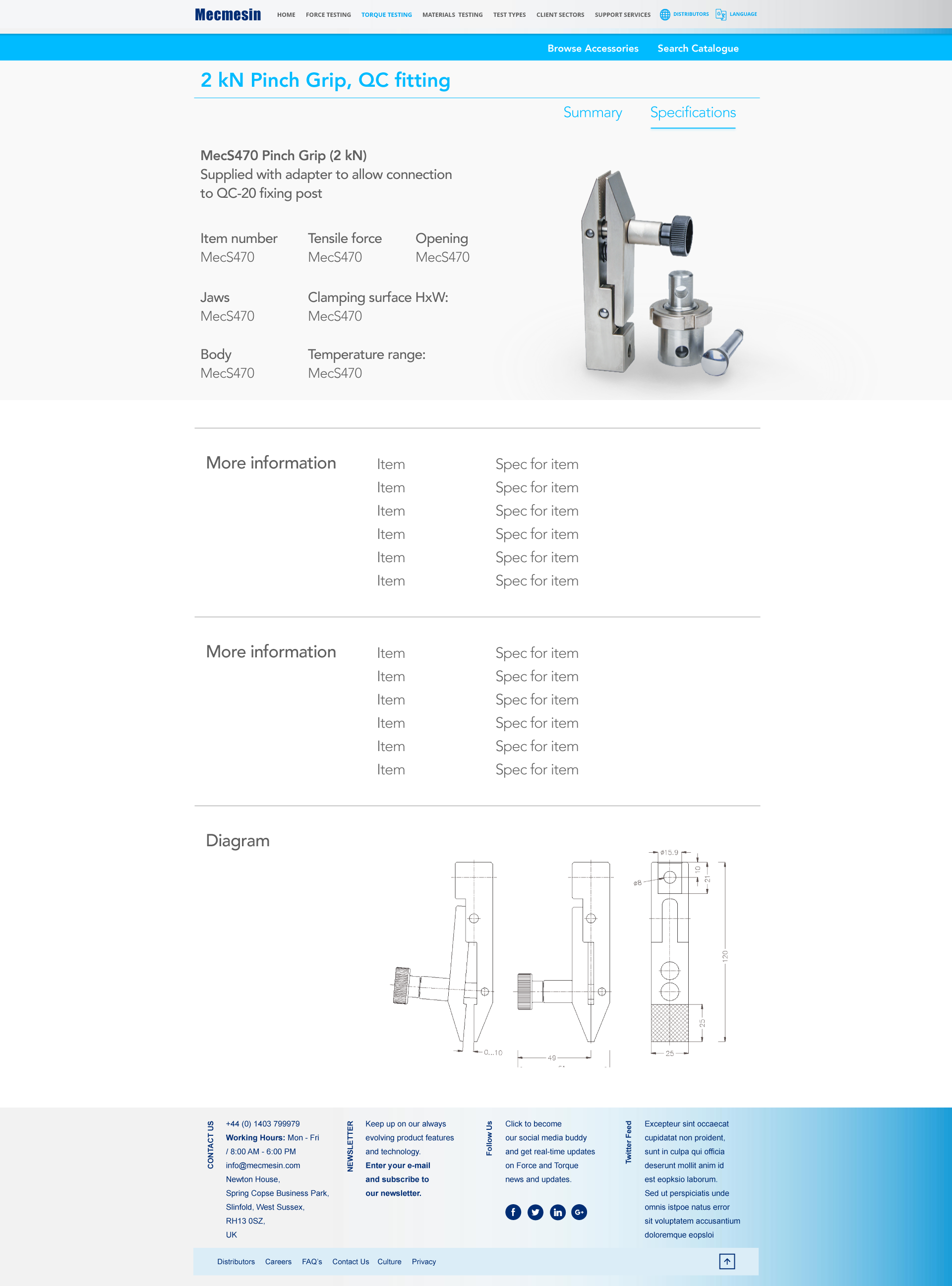Specifications page