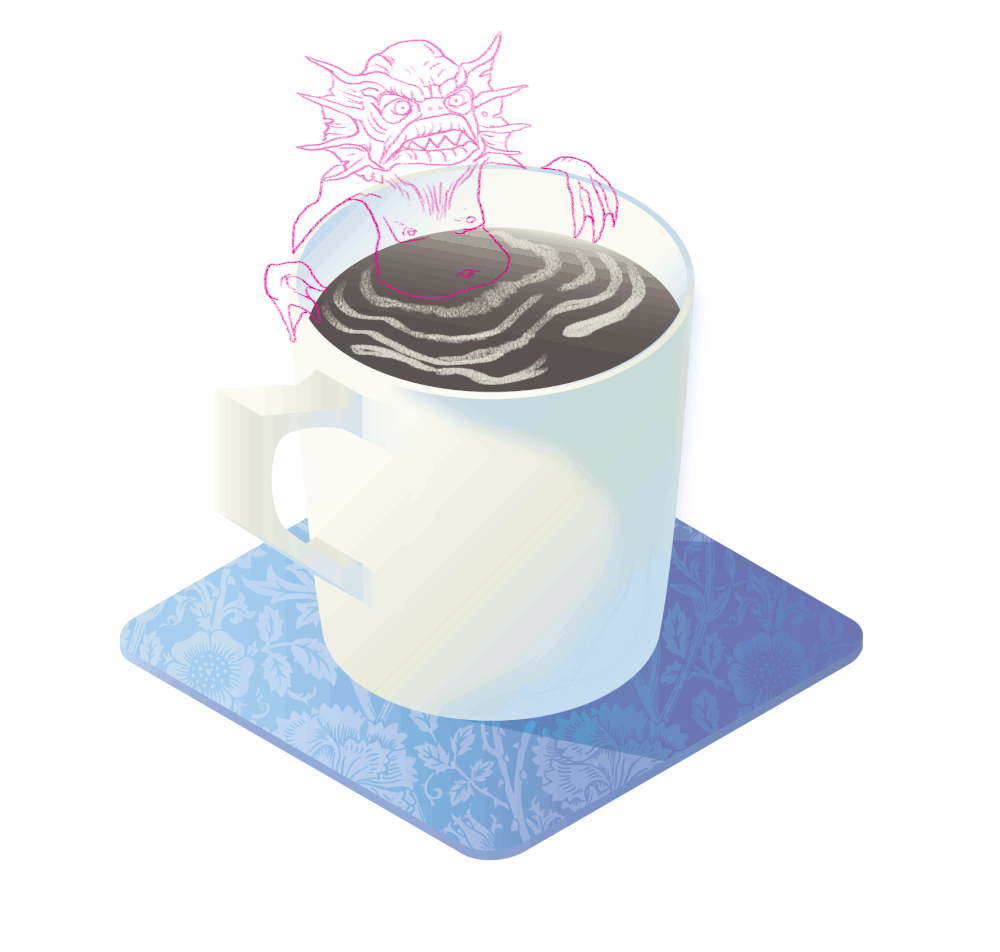 Monster in a cup of coffee - pencil test