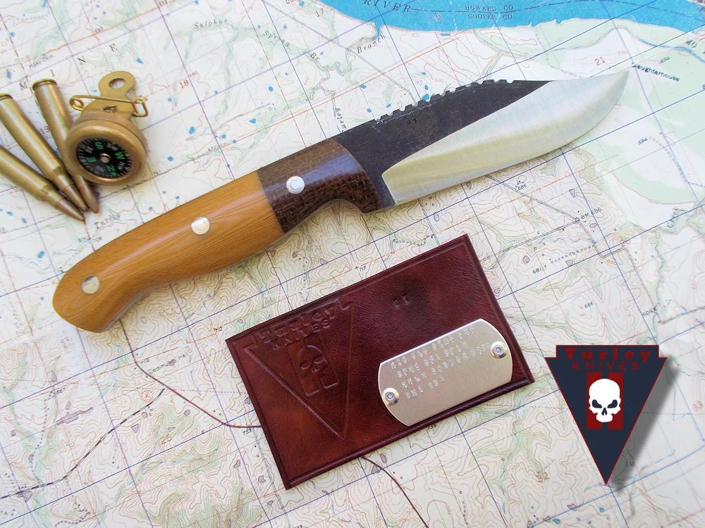 Barbwire micarta bolsters with Natural linen micarta scales