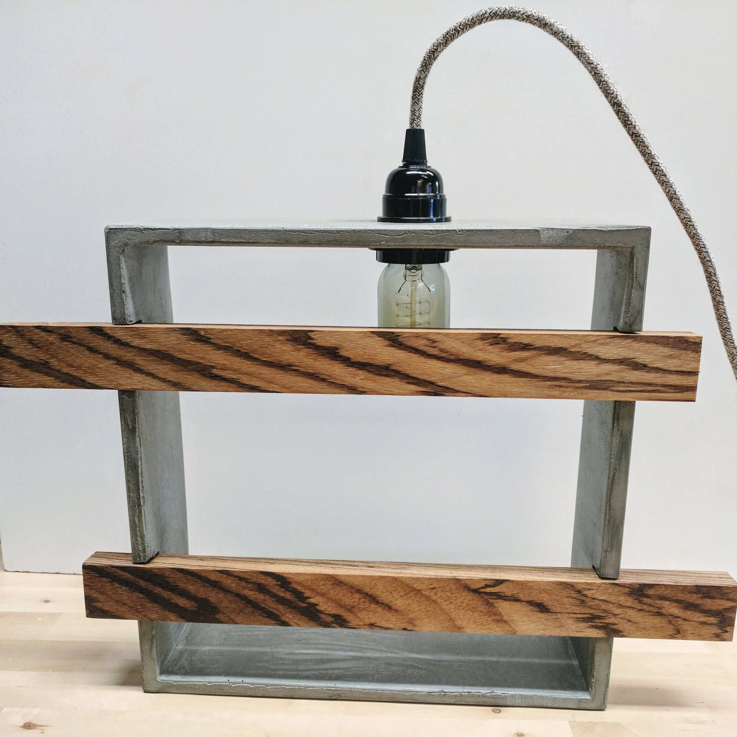 Concrete Square and Walnut Lamp