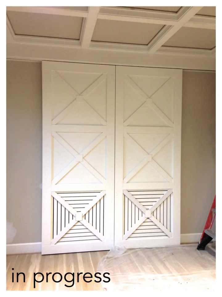 custom doors to hide media + let base & center channel sound travel for music