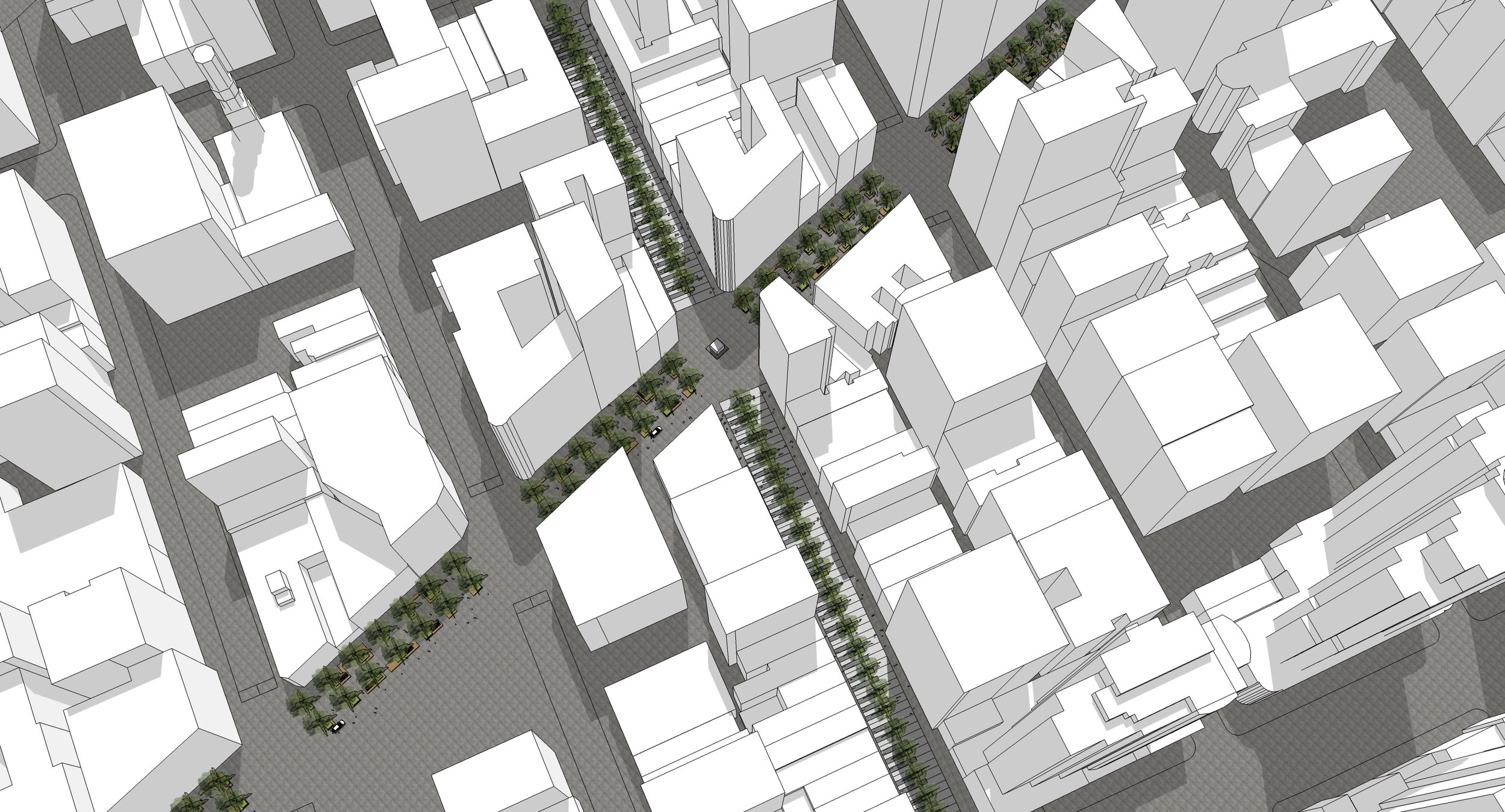 Intersection of Broadway and Tin Pan Alley (West 28th Street), drawing by Dutton Architects