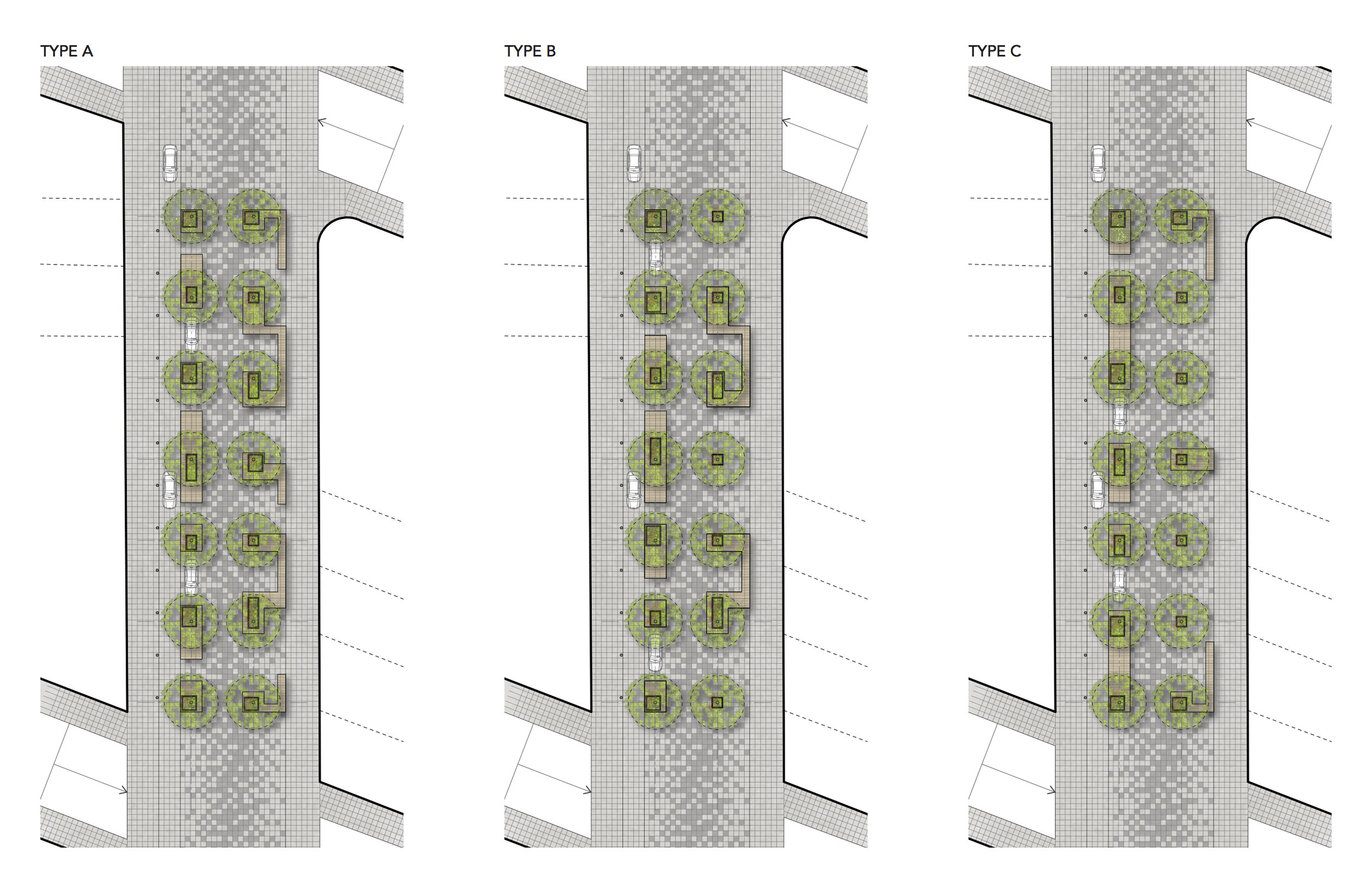 Block design variations of NoMad Walk along Broadway, drawing by Dutton Architects