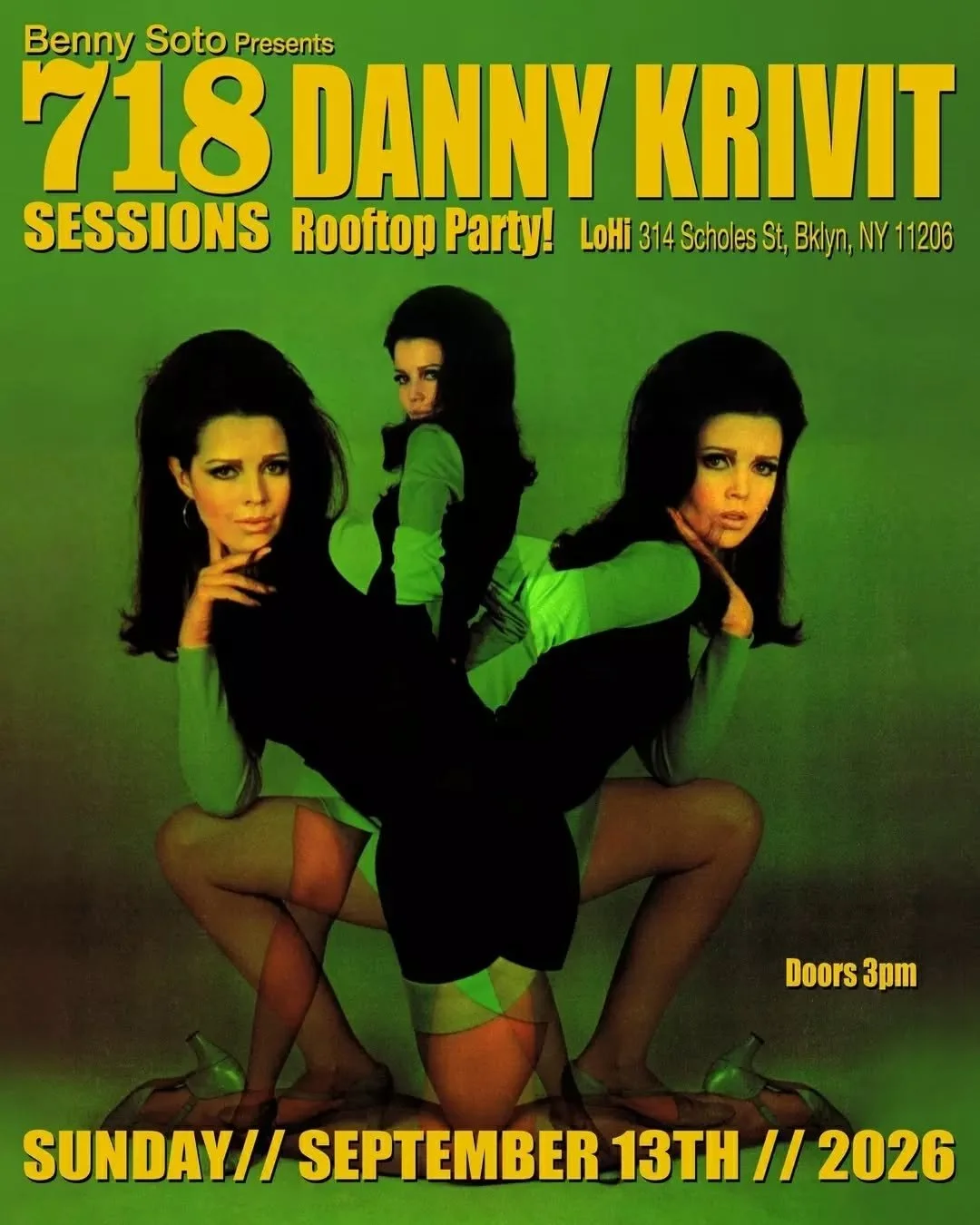 Just Announced! Our FINAL outdoor party for Summer 2026. Sunday, Sep 13th 718 SESSIONS ROOFTOP PARTY! @ LOHI ROOFTOP in Brooklyn. Music by DANNY KRIVIT. Doors 3pm-10pm. This is Not to be missed! Wood Deck floor, NYC views, also, Bar Food Menu for the