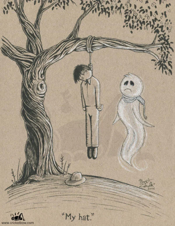 Hanged man and his ghost on toned paper
