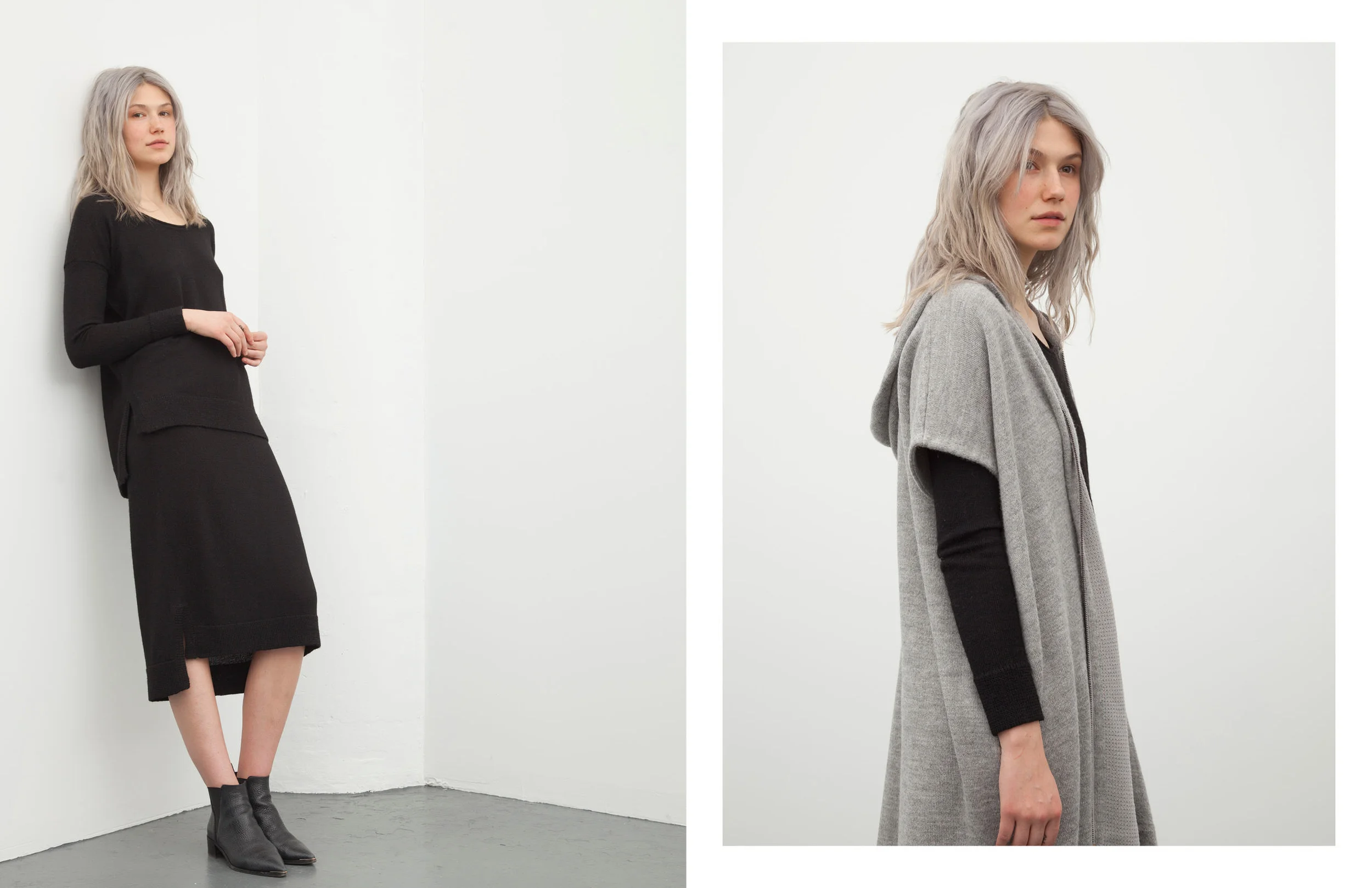 sally pullover: black / kayla skirt: black / marybeth hoodie: grey