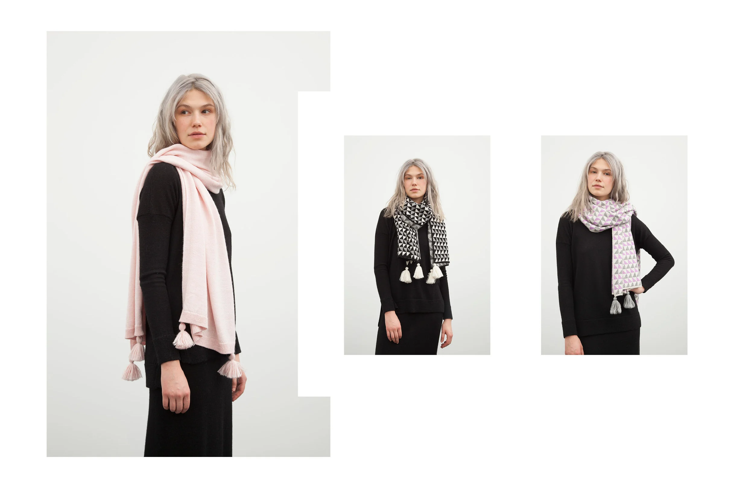 alanna scarf: pink / cristina scarf: black, pink sally pullover: black / kayla skirt: black