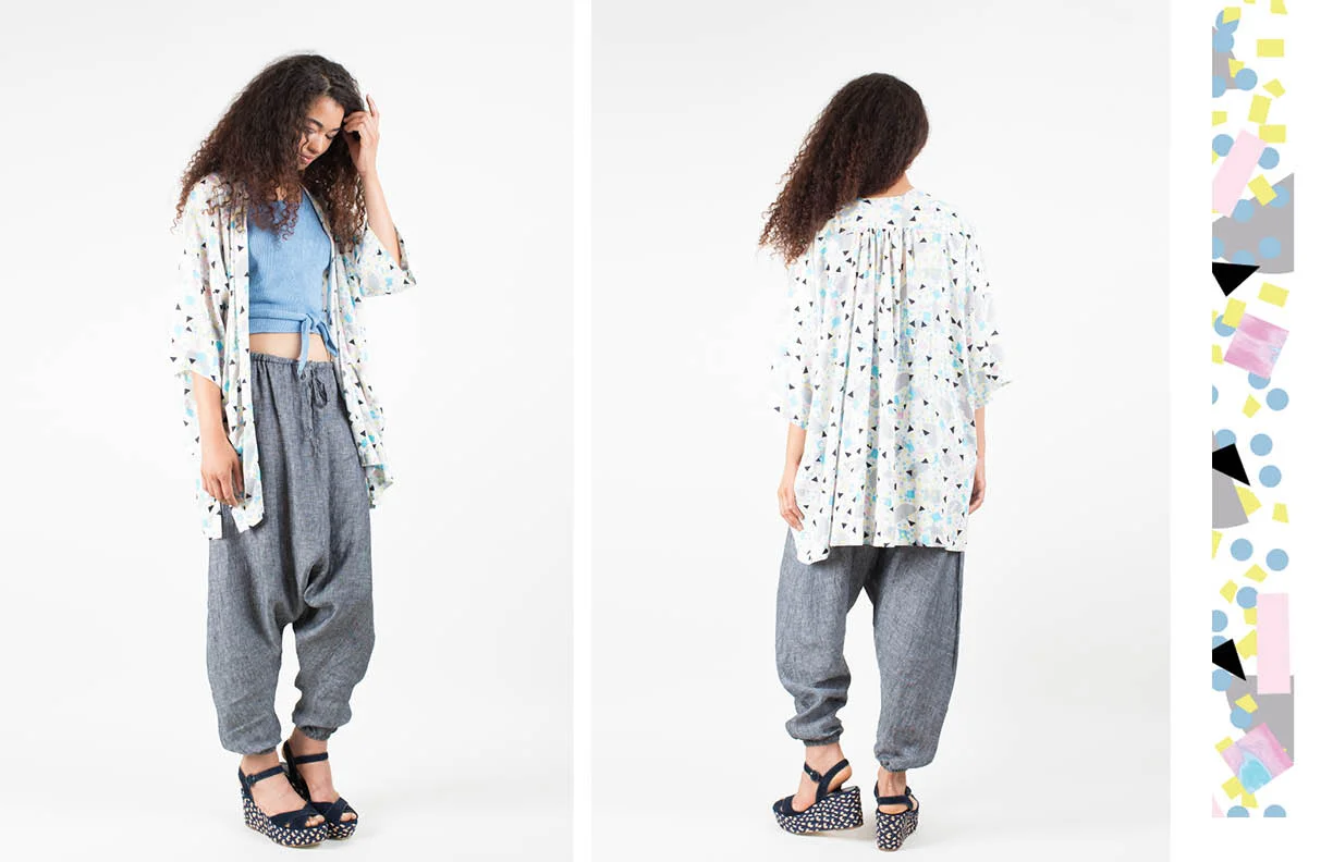 mae jacket: confetti / diane top: indigo / zoltan pant: dark gray