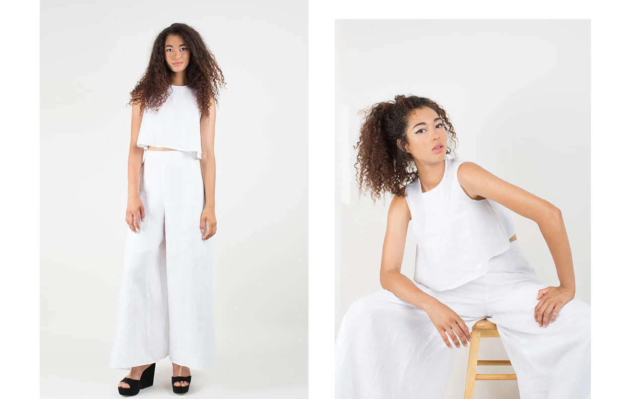 fleur top: white metallic / jasmine pant: white metallic