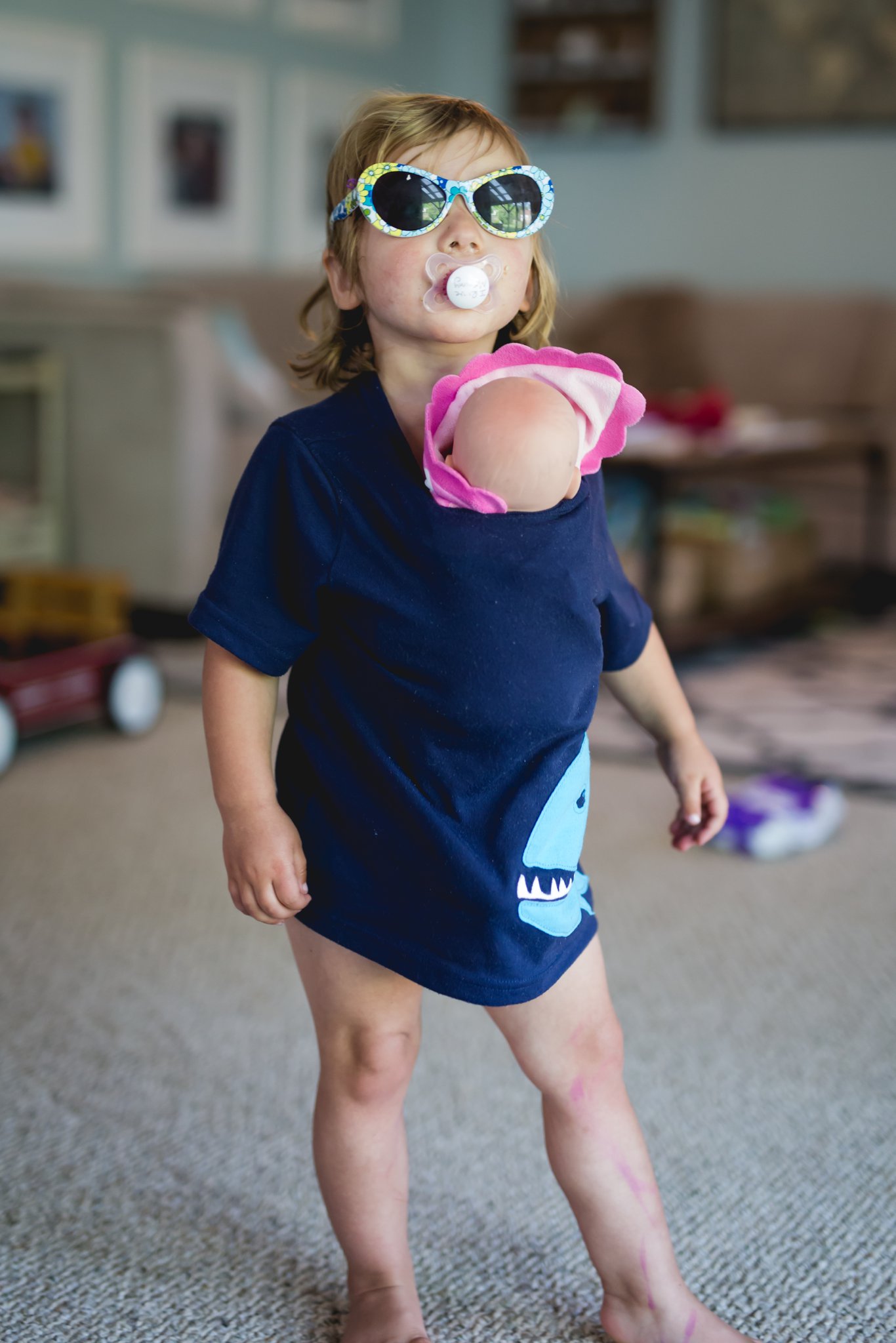 Babywearing diva in brother's pjs. 