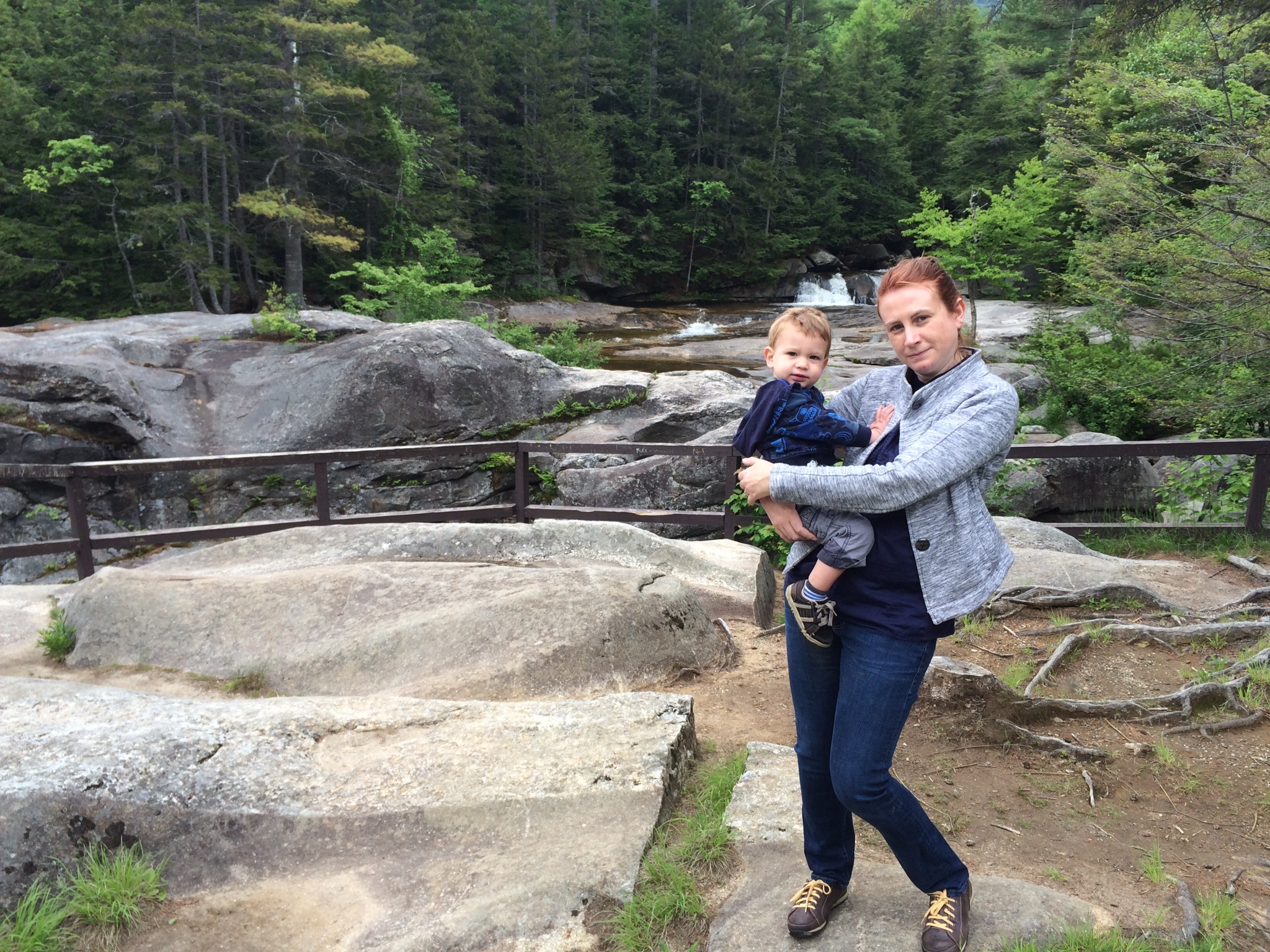 Lovely picture, right? Cute kid. Cure jacket. Lovely falls and rocks in the background. But, look! A ponytail and bad posture! Photo taken at Screw Auger Falls, in Grafton, Maine. 
