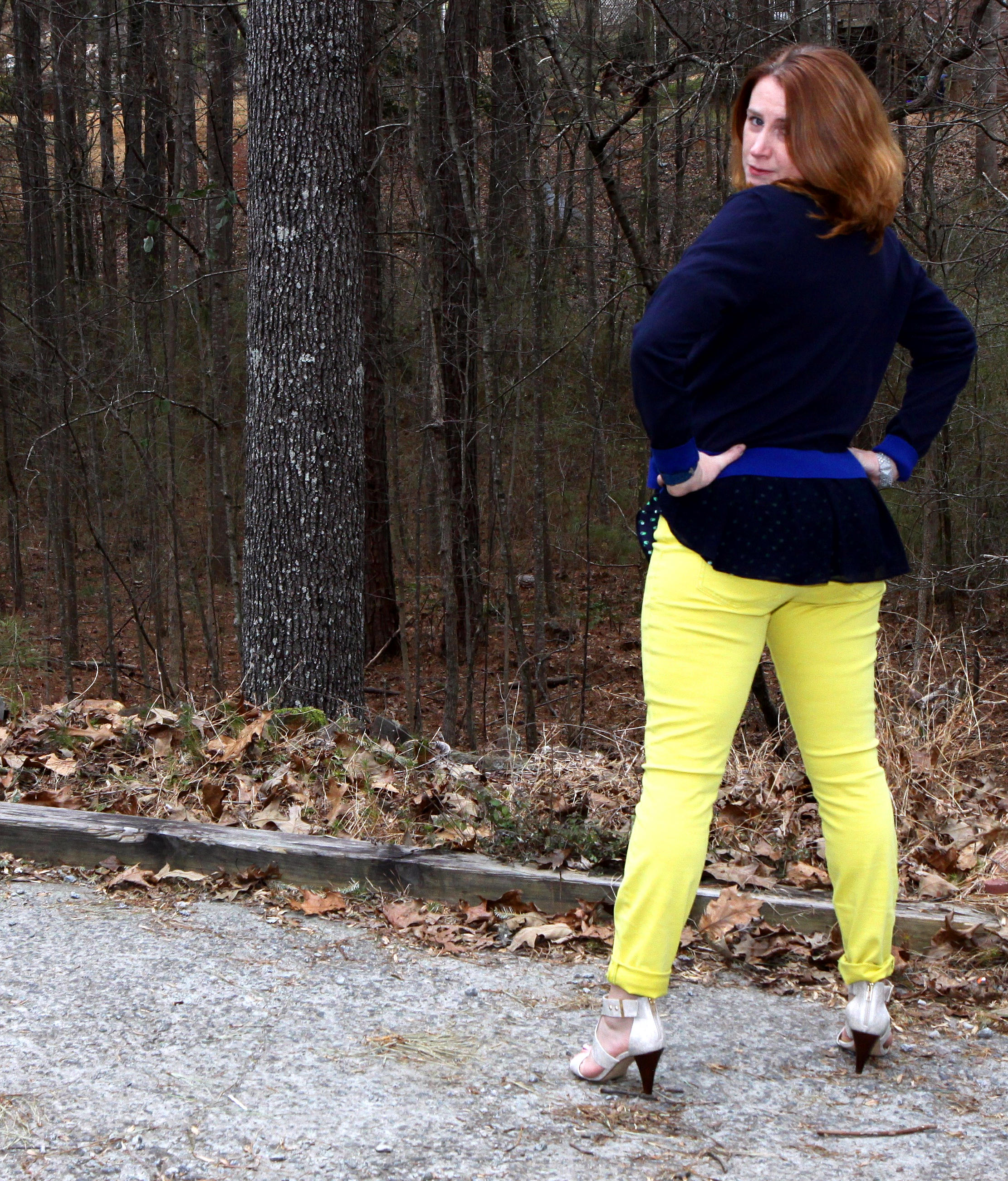 Outfit: MICHELLE CARDIGAN, MARTINI TOP , CITRON CURVY SKINNY , DOLCE CHARM EARRINGS , LAGOON NECKLACE , WORN BACKWARDS TO SHOW THE SILVER ON THE BACK OFF), AND THE UNISA EAVVI SANDAL from DSW.