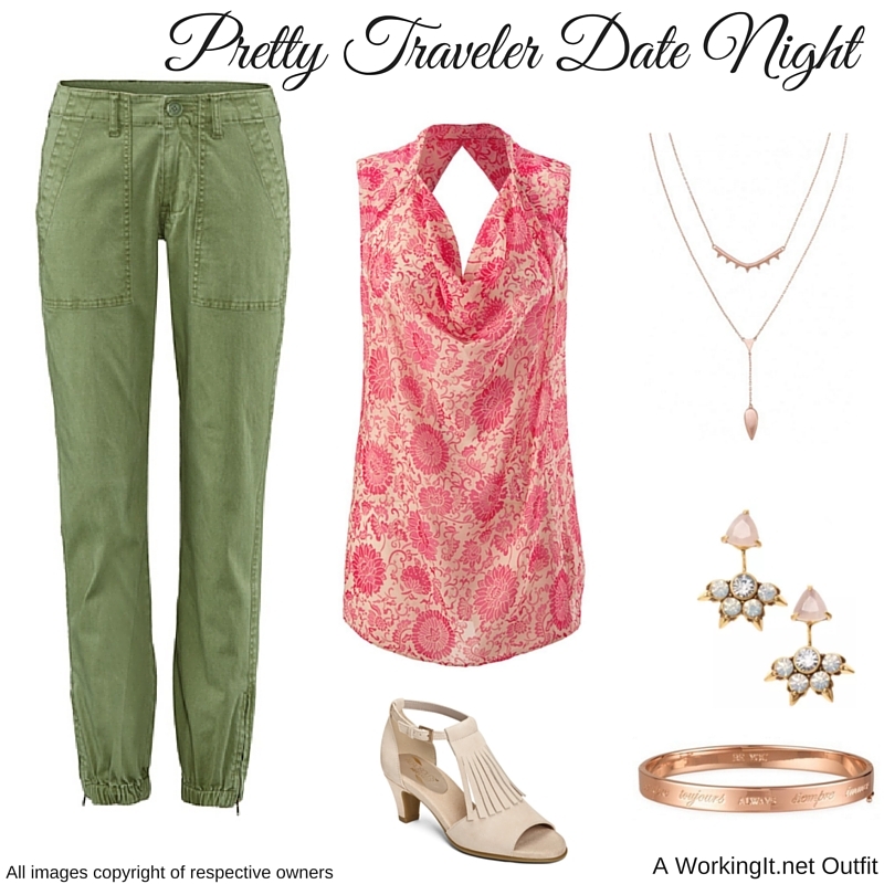Outfit: Traveler Pant and Vita Blouse from cabi Spring 2016. Eva Ear Jacket earrings, “ Always” Inspiration Bangle , and Tiered Lariat Necklac e by Stella & Dot. Wingback heels by Aerosoles.