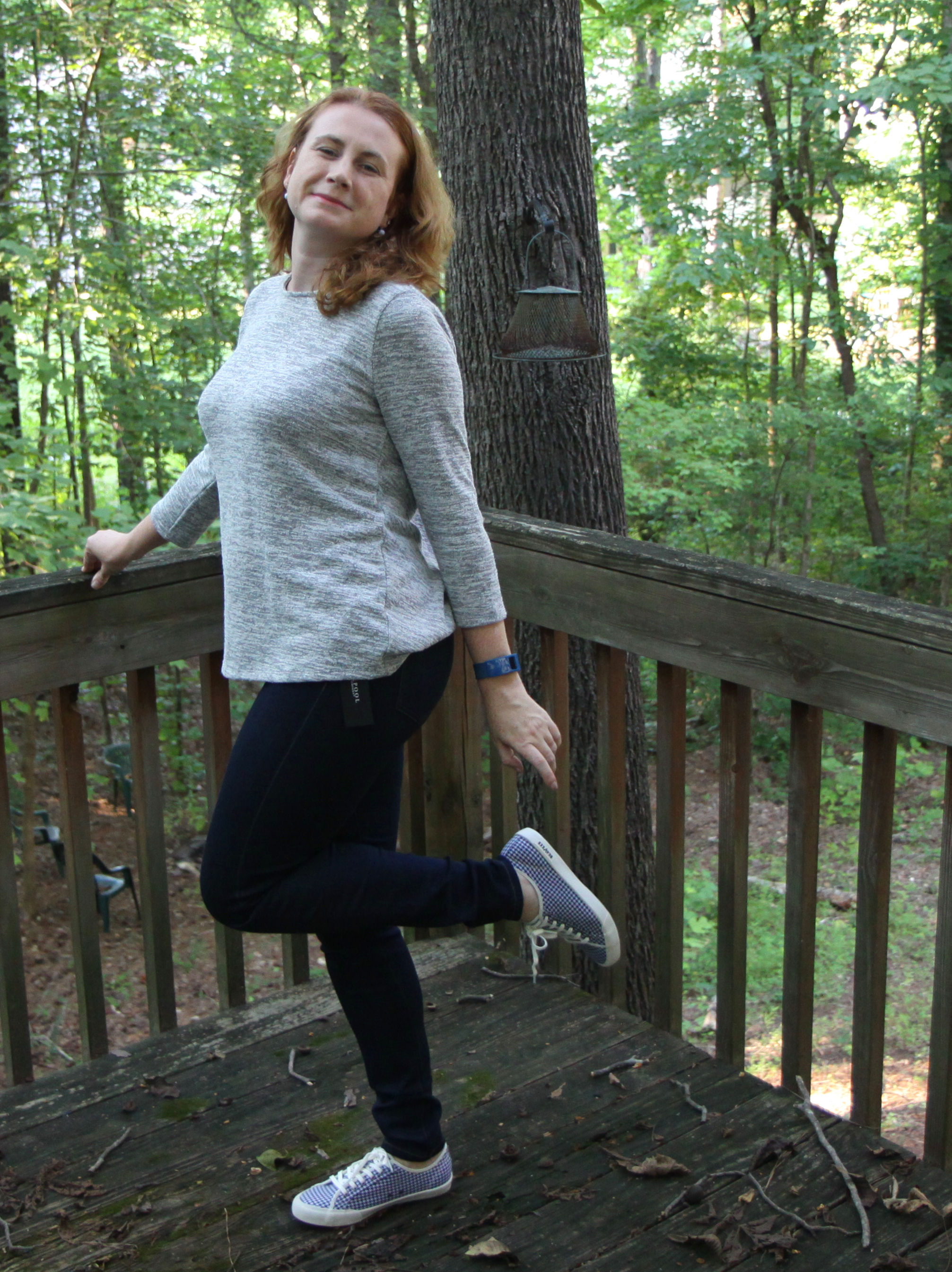 MARKET & SPRUCE Dollie Tie Back Neck Knit Top, SeaVees Monterey Houndstooth Lace-Up Sneakers, and LIVERPOOL Elizabeth Super Skinny Jean .