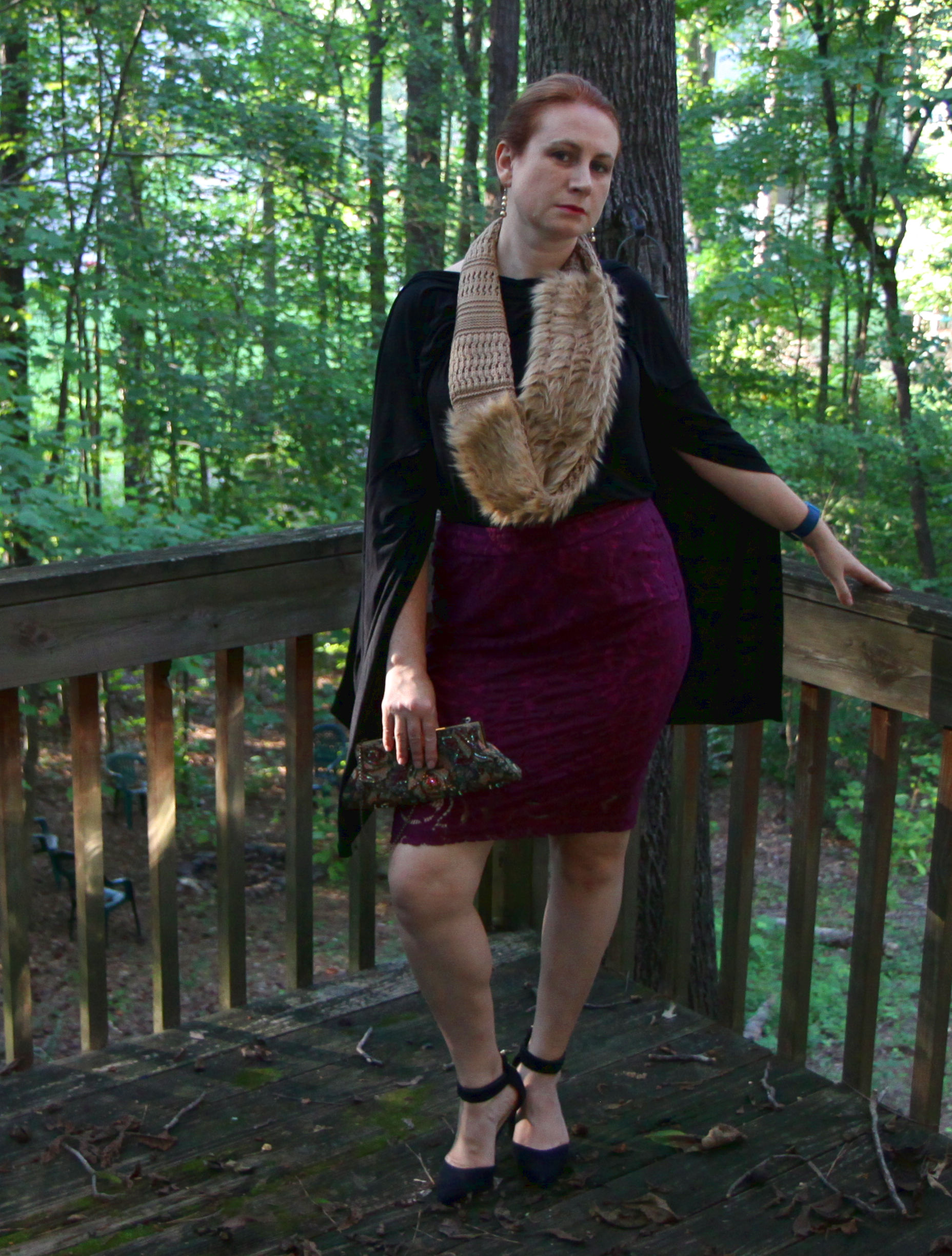 From the front: Panels draped over shoulders
