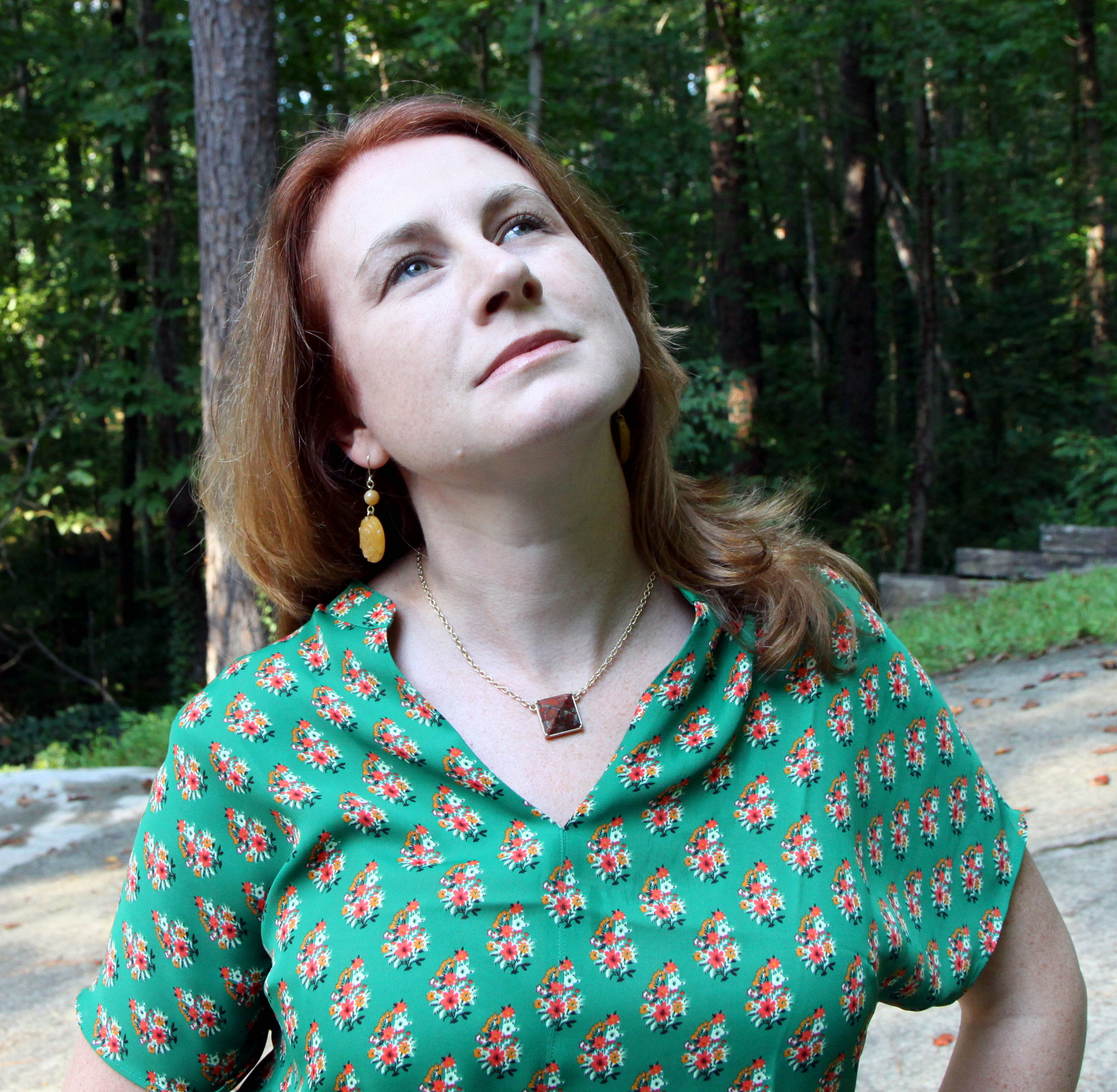 Cameo Earrings and Pyramid Necklace with the Stevie Top